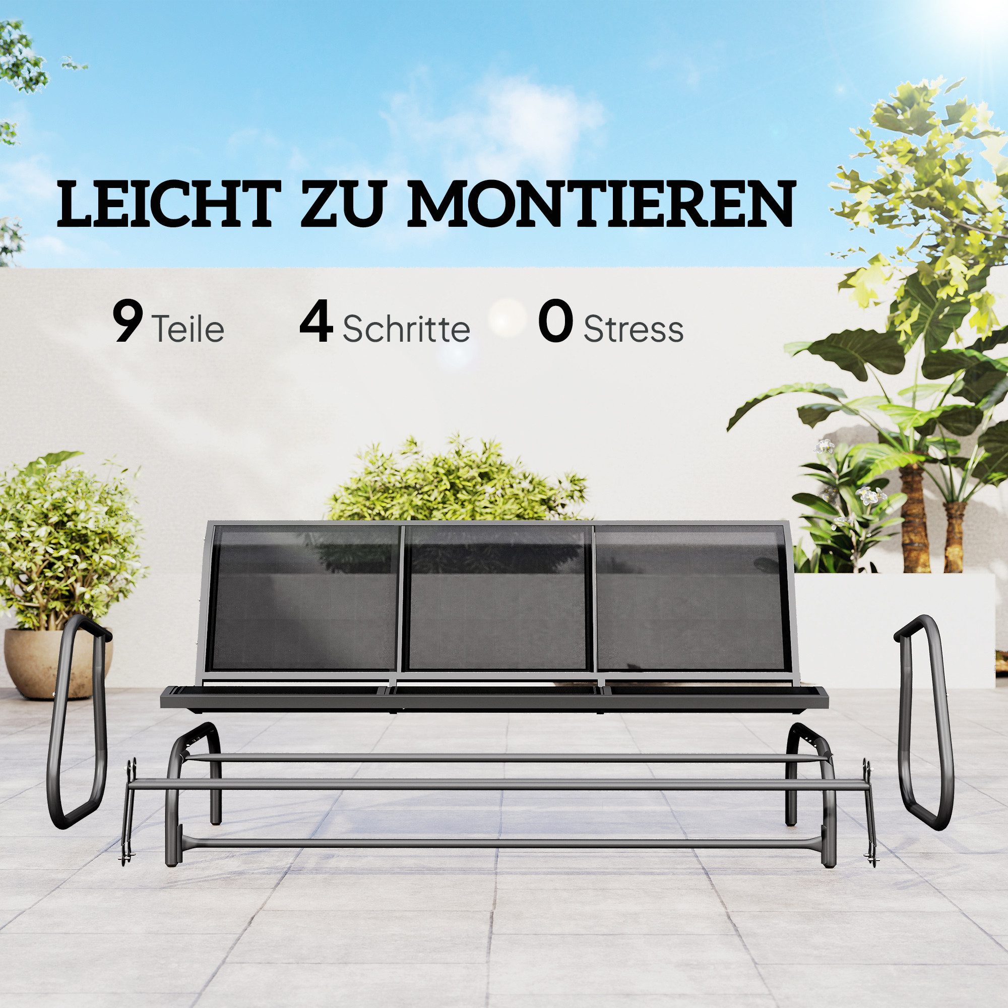 Outsunny Gartenbank Sitzbank aus Metall, Parkbank bis 300 kg belastbar (Gartenschaukel, 1-St., 3-Sitzer Schaukelstuhl), für Garten, Terrasse, Veranda 120 x 70 x – Bild 5 von 5