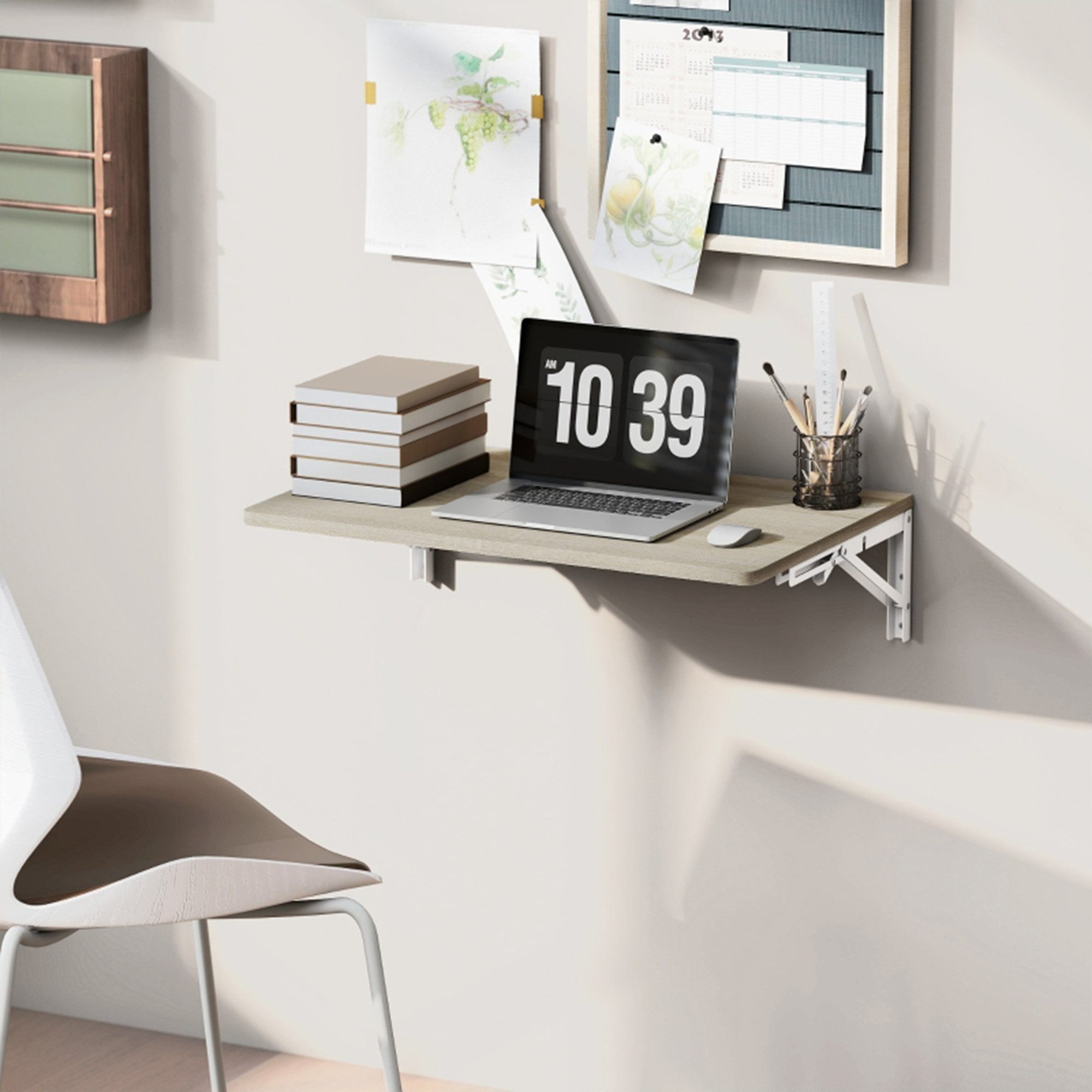 MC Star Klapptisch Wandklapptisch, 60x40 cm, Platzsparender Schwimmender Schreibtisch (mit abgerundeten Ecken, für Homeoffice, Wohnzimmer, Schlafzimmer, Küche, Eiche)