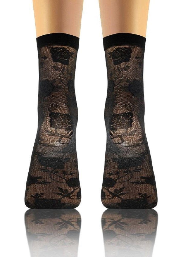 Lycille Feinsocken Elegante Transparente Damen-Socken mit Rosenmuster – Bild 4 von 4