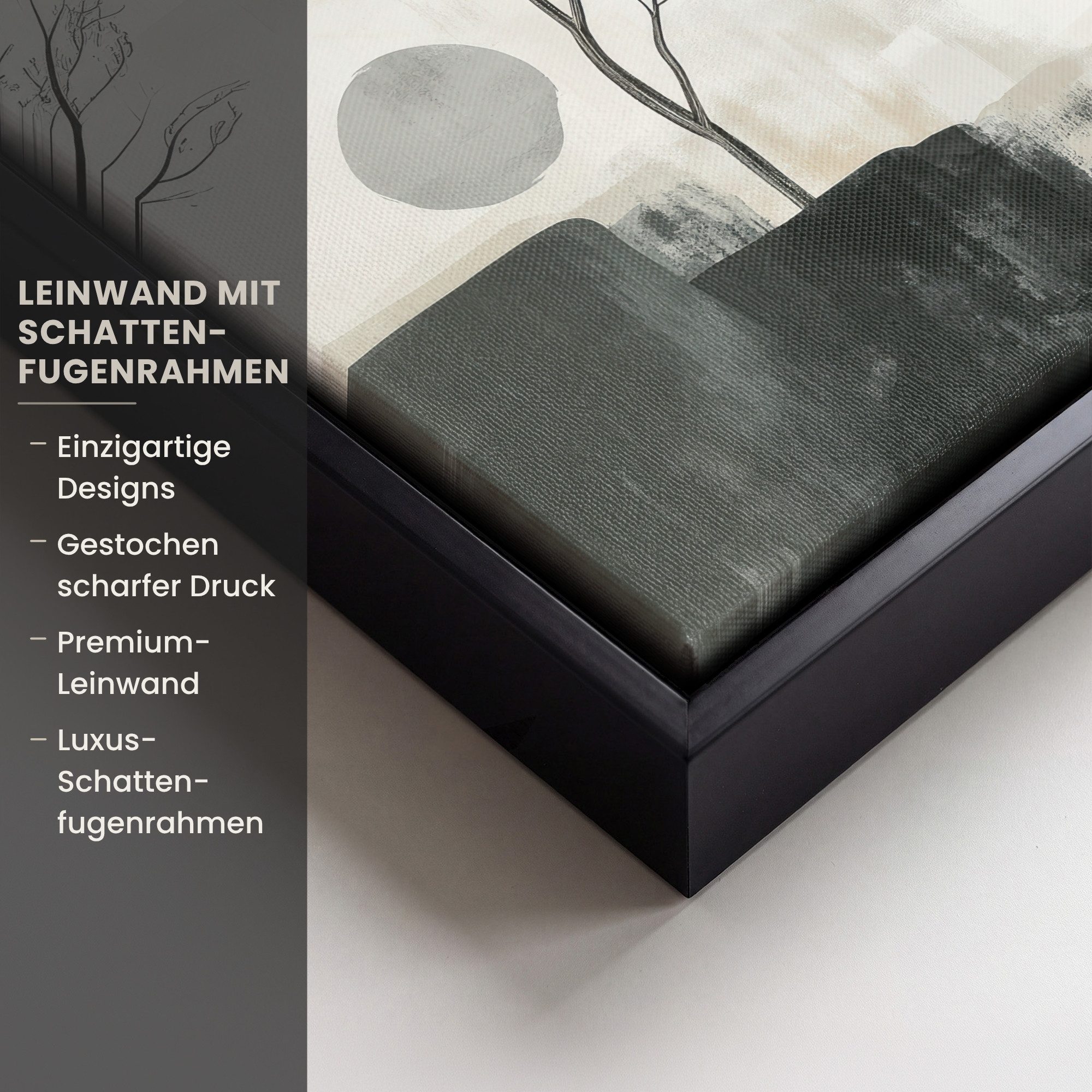 OneMillionCanvasses® Leinwandbild mit Rahmen - Wabi sabi - Beige - Pflanze, Fotodruck (1 St), Leinwand Bilder Klein, Wand Dekoration Aesthetic 20x20cm – Bild 3 von 5