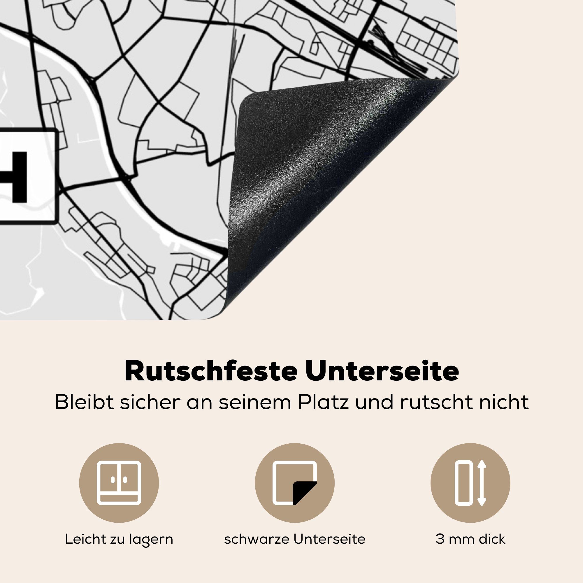 MuchoWow Herdblende-/Abdeckplatte Deutschland Vinyl, küche - - Stadtplan, Karte Karte - Ceranfeldabdeckung, tlg), - cm, (1 Arbeitsplatte für Fürth 78x78