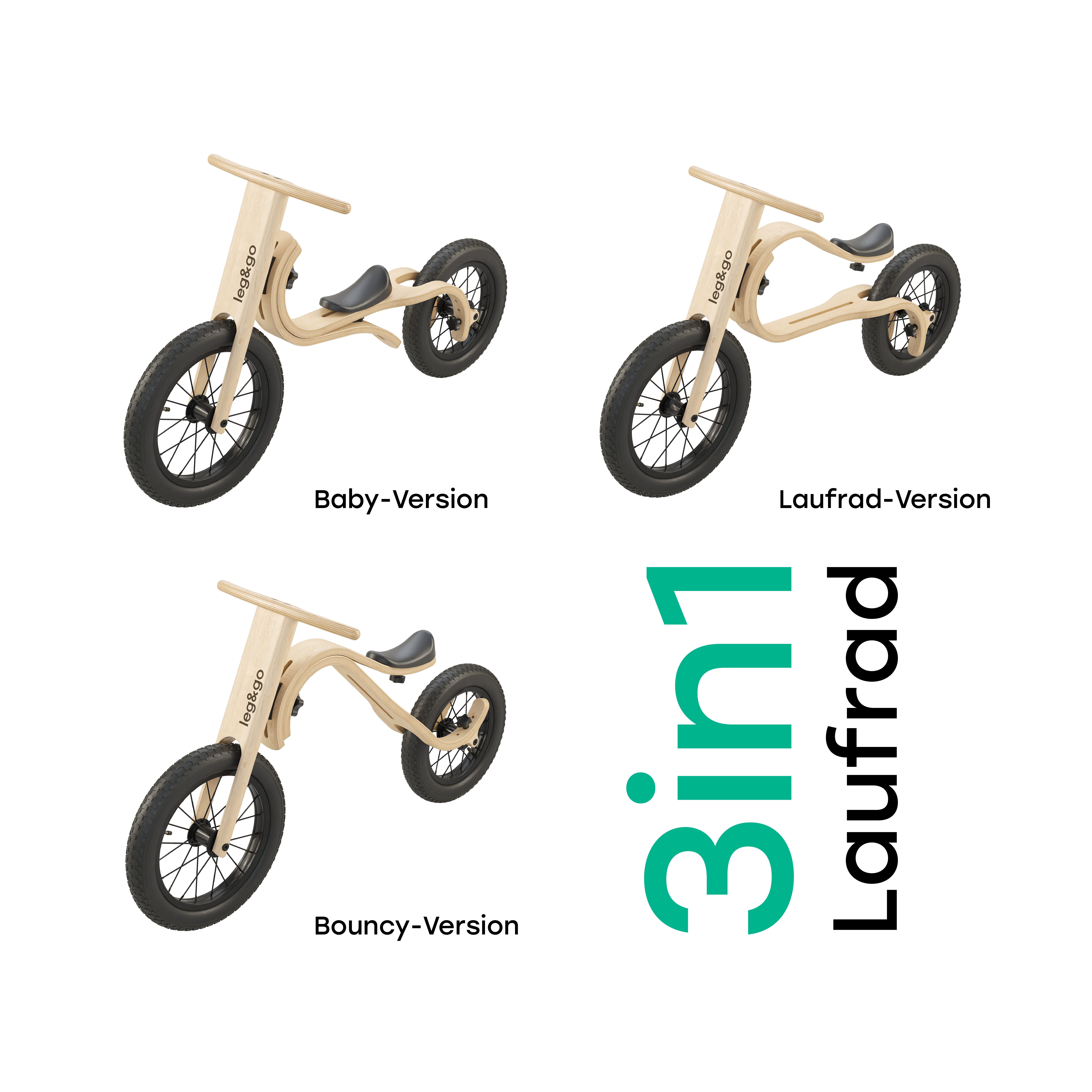 Spielzeug Laufräder leg&go Laufrad Mitwachsendes und Modulares Holzlaufrad für Kinder