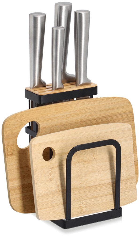 Zeller Present Messerblock mit Brettchenständer, Metall/Bambus,schwarz, mit Brettchenständer, stylisch und organisch