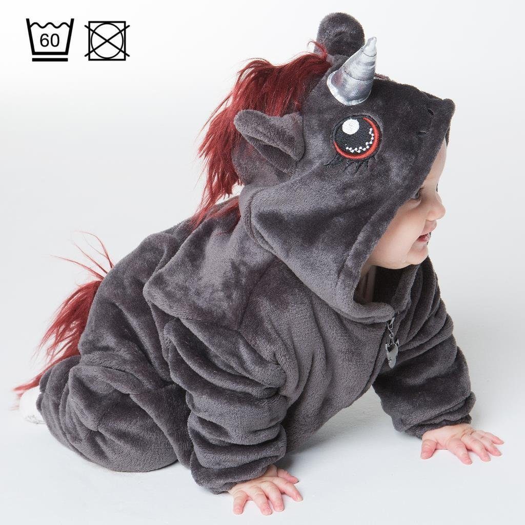 Einhorn, 60-90cm, (anthrazit/magenta) Baby Größen Faultier, Pinguin, Drache, Corimori (1-tlg) für Strampler Punk-Einhorn Panda, Fasching Flamingo Onesie Strampler, Kostüm, Fuchs, "Ruby" Dino, das Jumpsuit