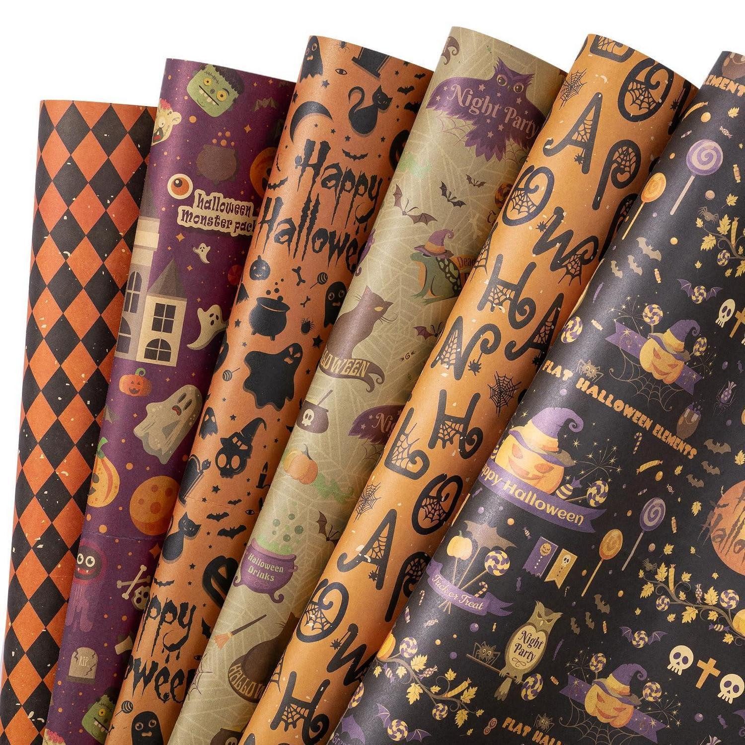 LuxusKollektion Geschenkpapier Geschenkpapier Halloween Vintage-Muster 6 Bögen, (6St)
