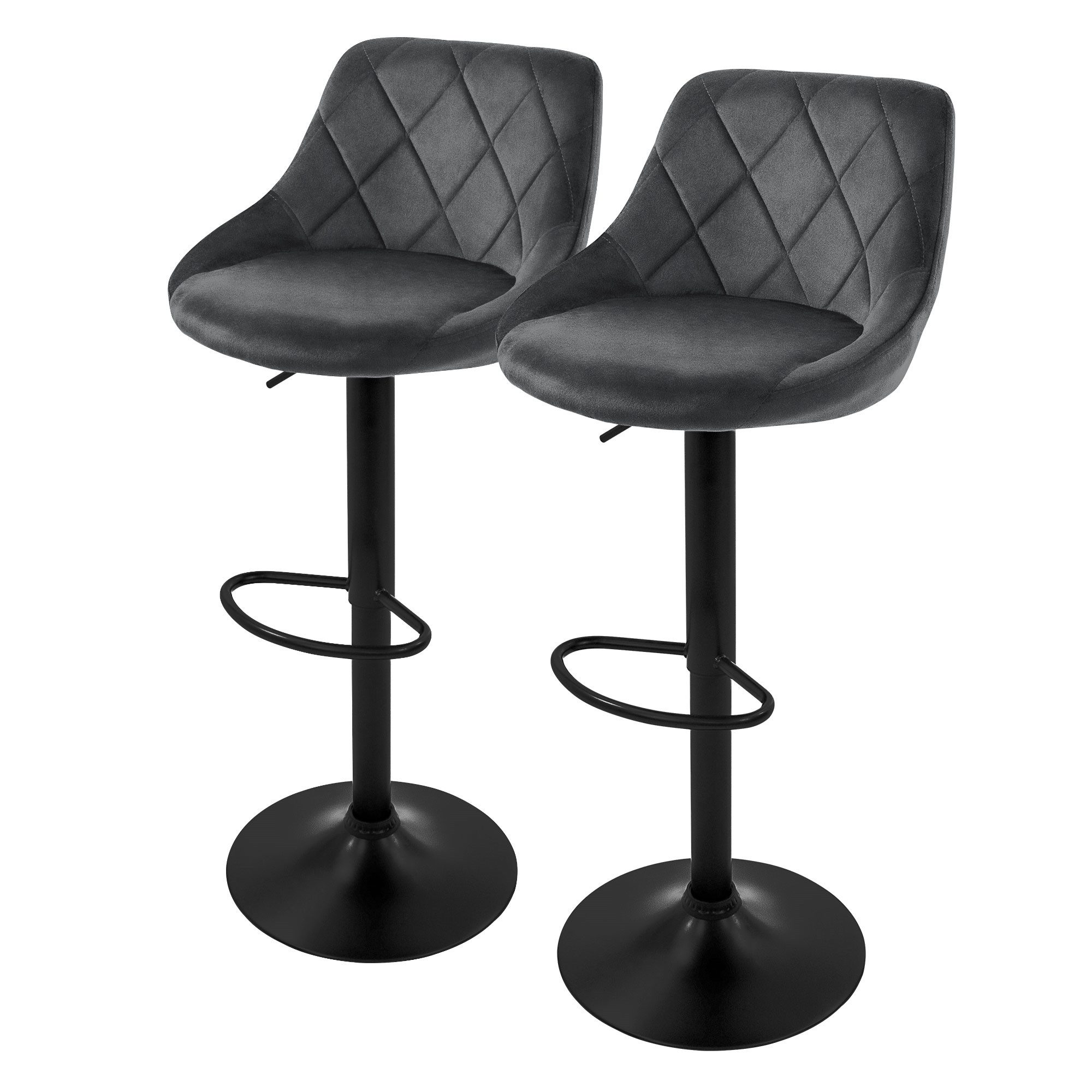 ML-DESIGN Barhocker Gepolsterter Barstuhl mit Rückenlehne und Fußstütze, 360° drehbar (2 St), Drehstuhl höhenverstellbar 62-82 cm 2er Set Grau Bezug aus Samt