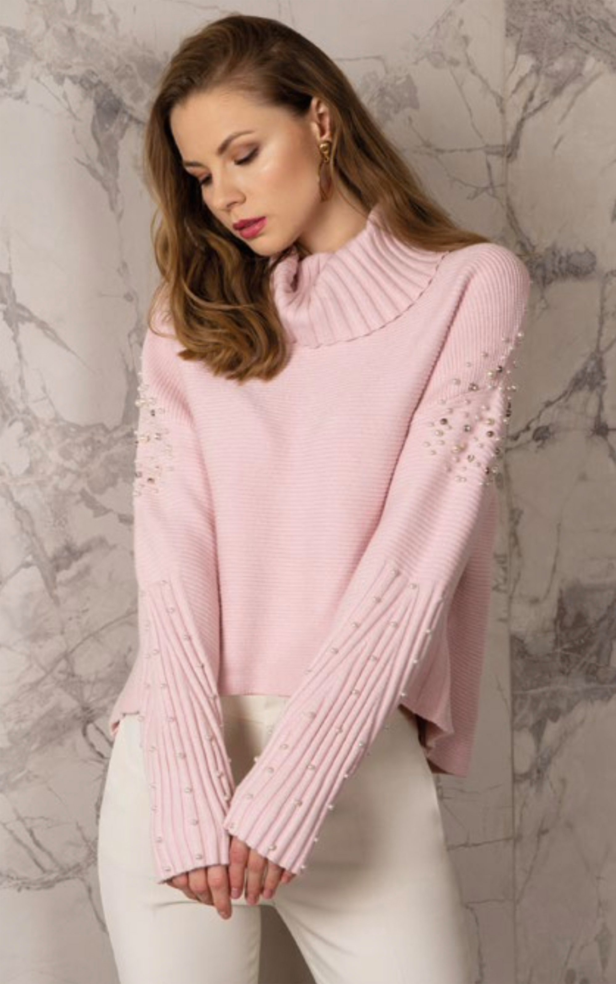 Passioni Rollkragenpullover in Rippenstrick und Perlenverzierung günstig online kaufen