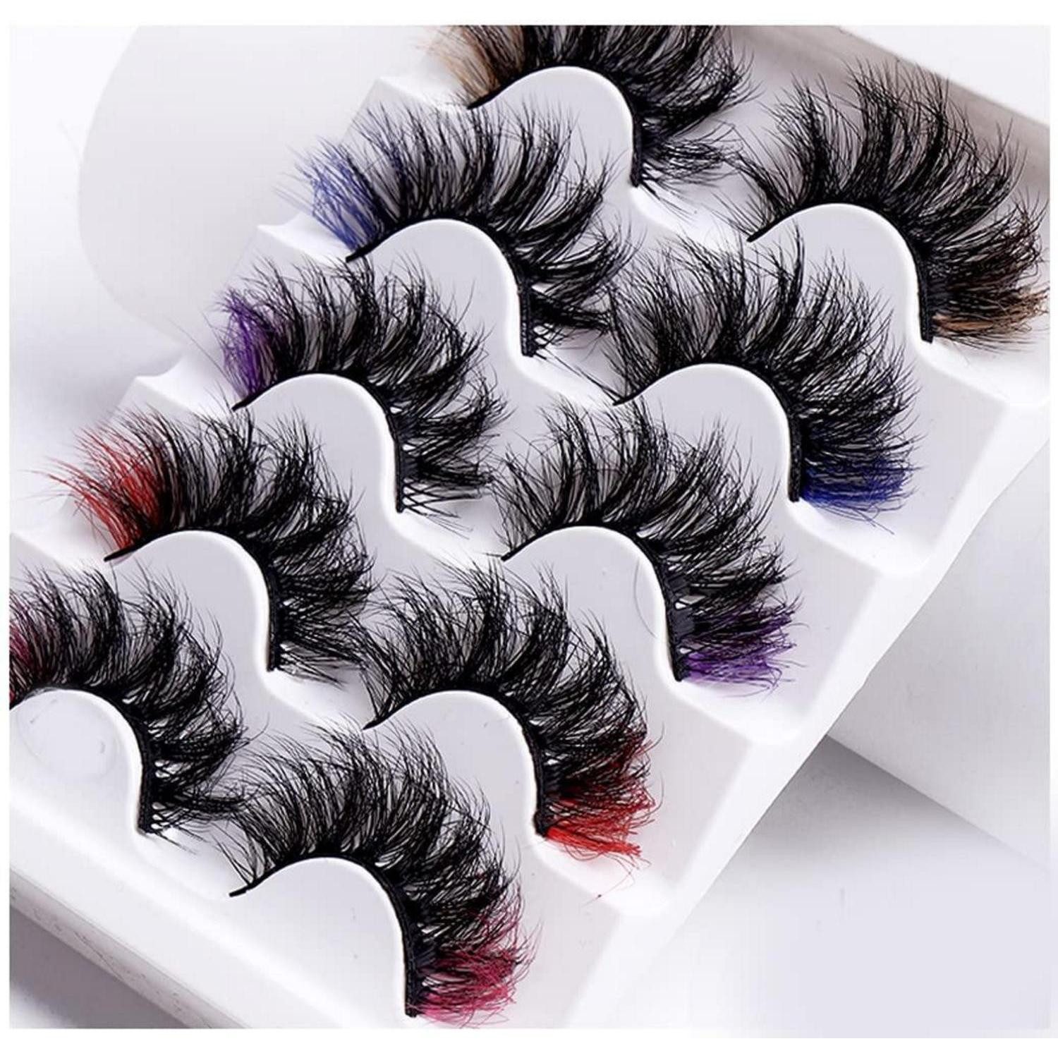 LuxusKollektion Bandwimpern 5D Farbige Fake Lashes Mix-Color 5 Paar