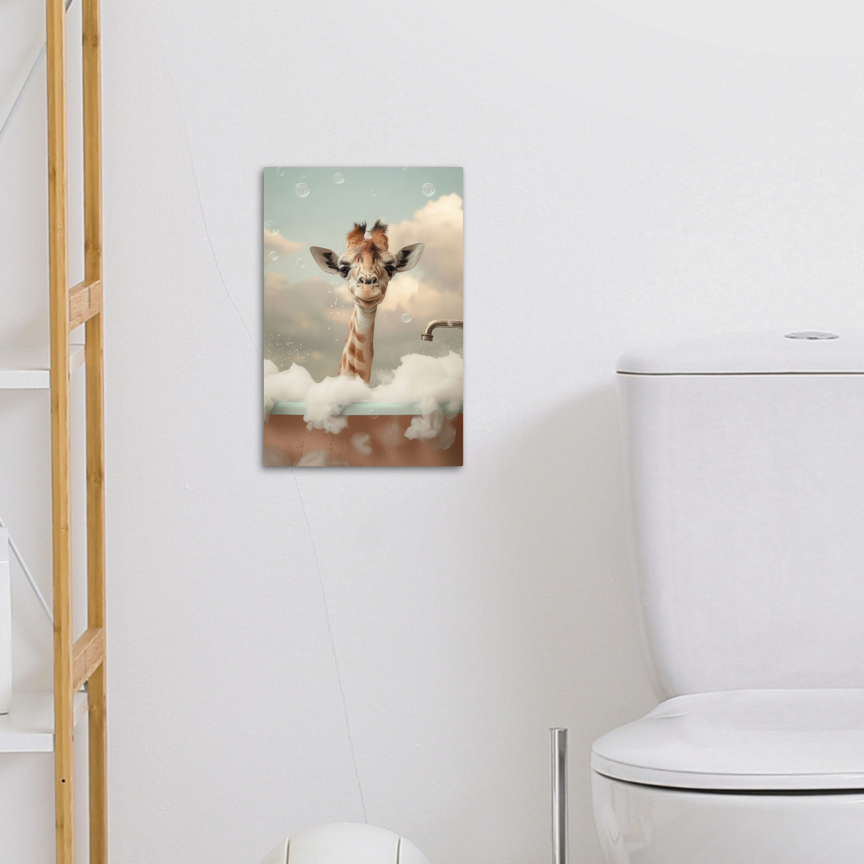 OneMillionCanvasses® Leinwandbild Giraffe - Tiere - Bad - Schaumstoff, Fotodruck (1 St), Badezimmer Deko, Bilder WC, Toilette Wanddeko 20x30 cm – Bild 4 von 5