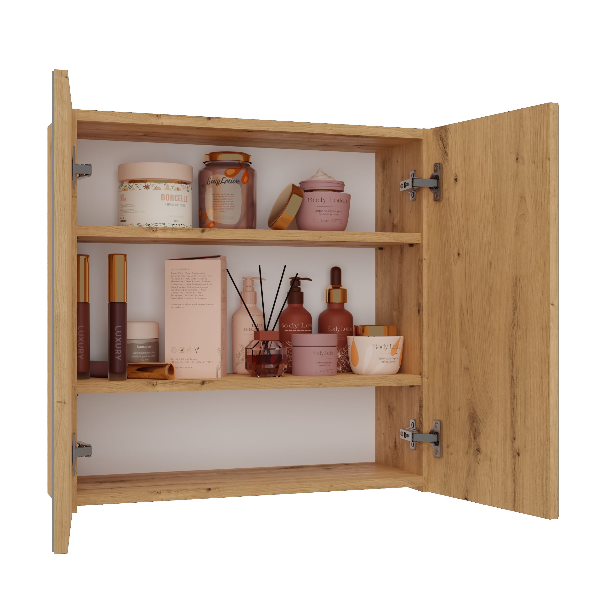 Raumhirsch Furniture Badkommode Badezimmerschrank mit Spiegel - Hängeschrank (2 Schranktüre mit drei Innenregalen - stabil & einfach Montage)