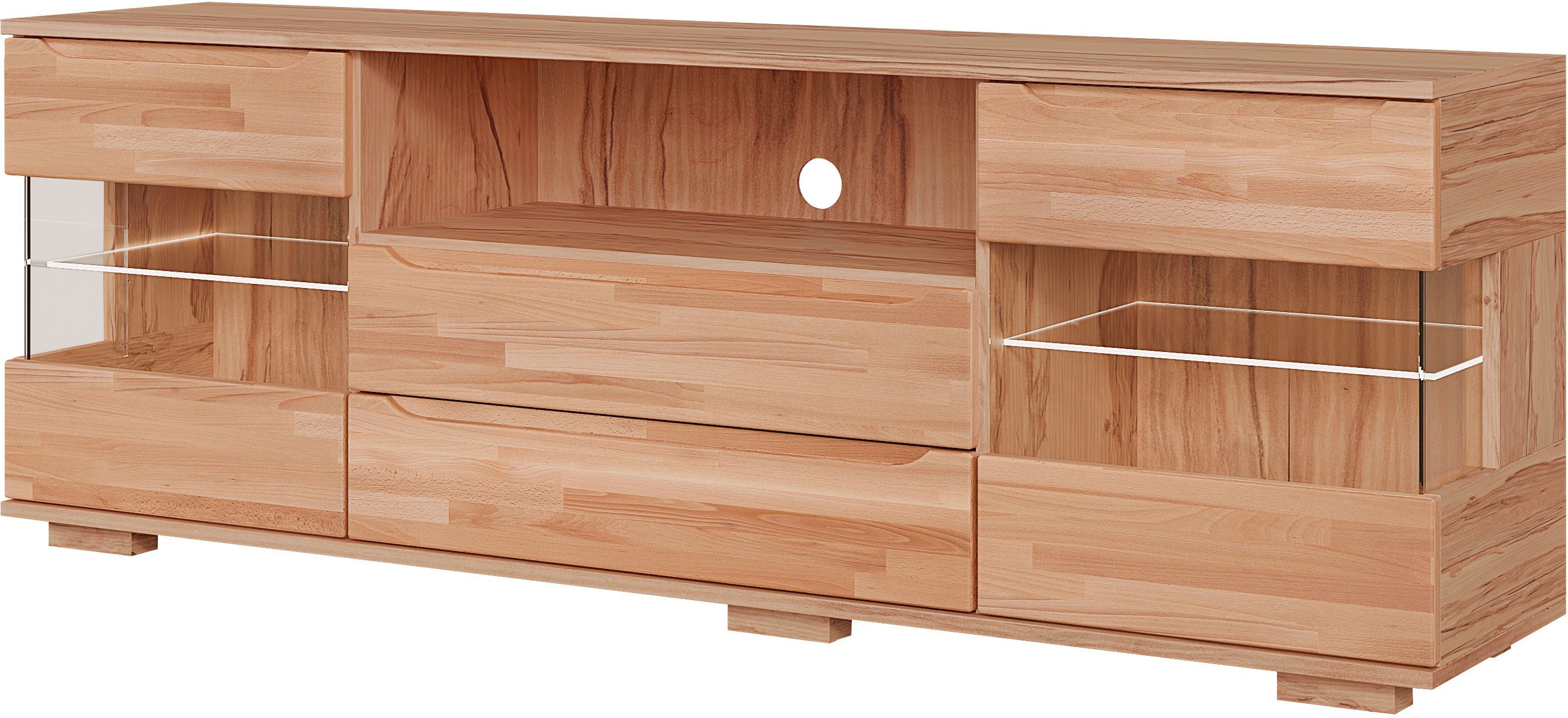 OTTO home Sideboard VETRO Teilmassiv, Fronten Massivholz, Wohnzimmer, Stauraum,Griffmulde, B/T/H:180/40/63cm, 2Schubladen, 4 geschlossene & 2 offene Fächer
