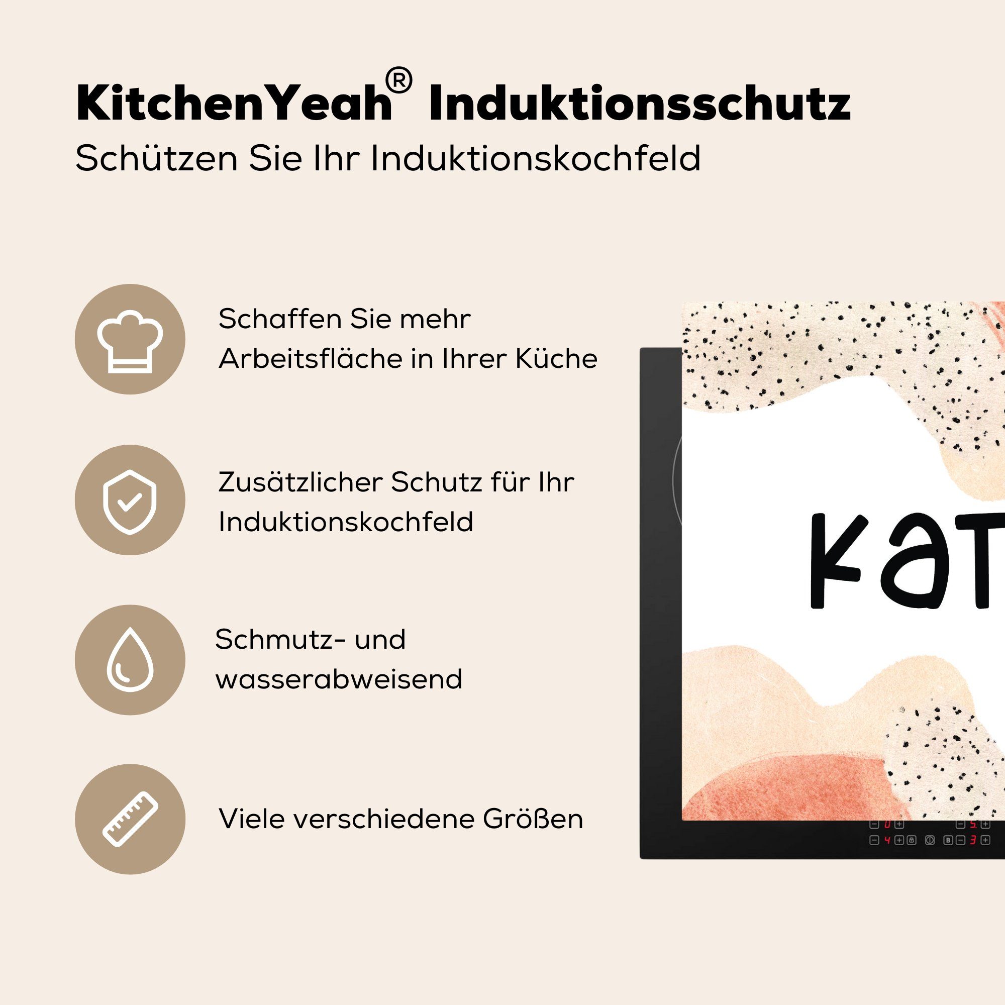 Vinyl, cm, Kate für - (1 - Herdblende-/Abdeckplatte 78x78 küche Ceranfeldabdeckung, Mädchen, MuchoWow Pastell Arbeitsplatte tlg),