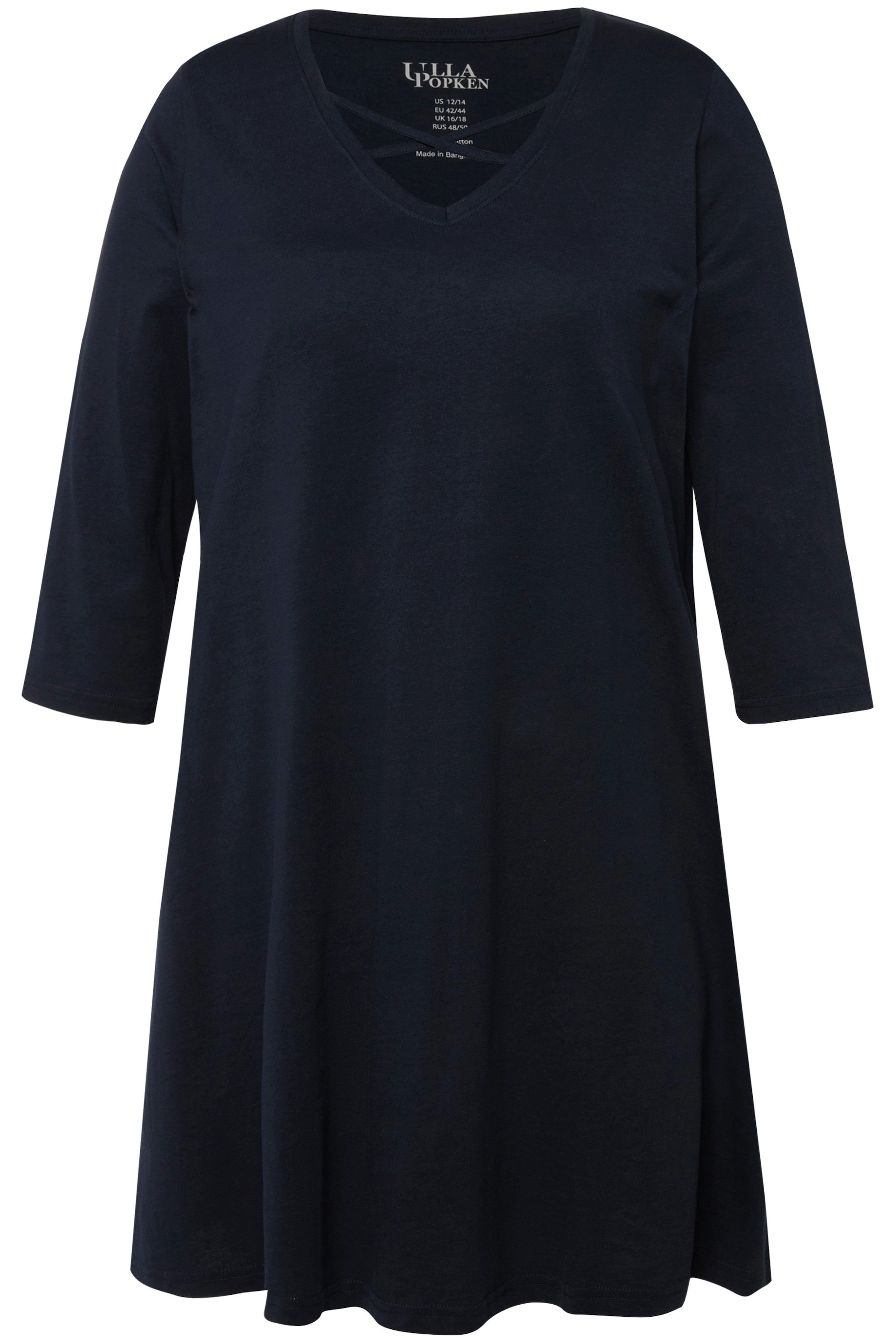 Ulla Popken Longshirt Longshirt Zierbänder A-Linie V-Ausschnitt 3/4-Arm günstig online kaufen