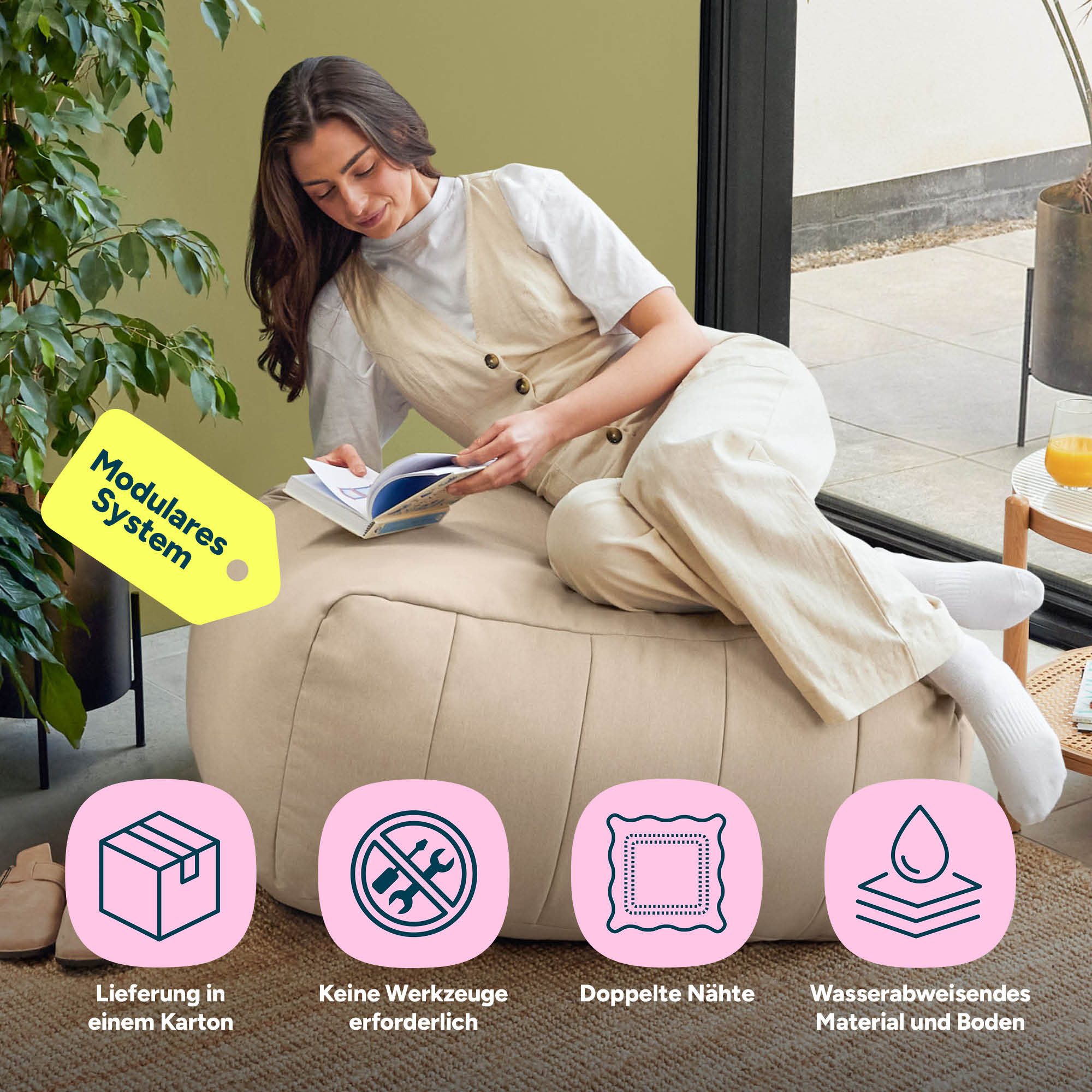 icon Sitzsack Modulares Fußstütze aus Olefin „ZEN“, Schaumstoff Füllung, für Wohnzimmer, für den Außenbereich, wetterfest