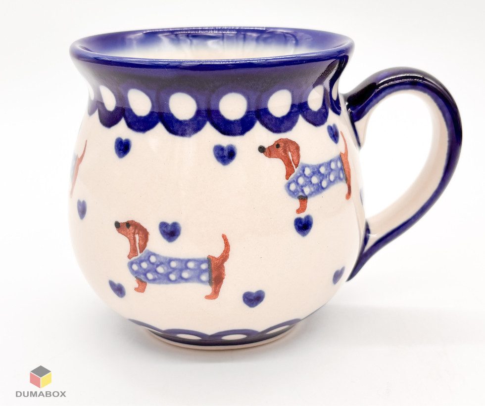 Ceramika Bolesławiecka Kalich Becher Handgefertigte Bunzlauer Keramik DACHSHUND Becher 300 ml