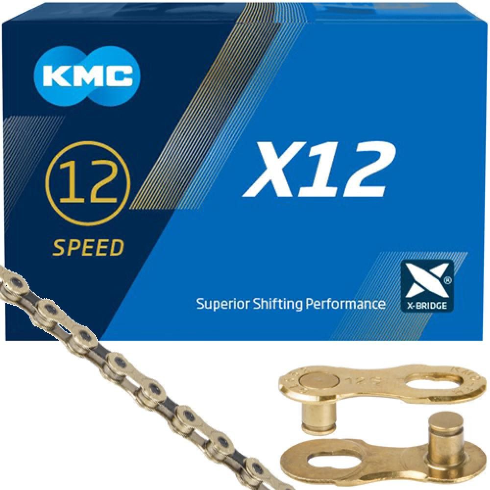 Fahrradkette KMC Kette X12 Ti-N Gold/Black 1/2" x 11/128" 126 Glieder 12-fach
