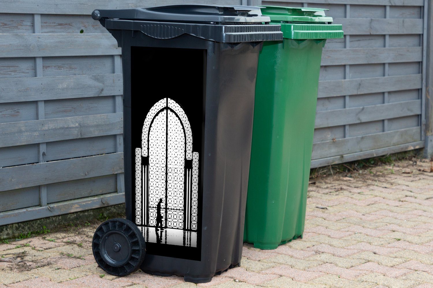 Mülleimer-aufkleber, MuchoWow (1 St), Weiß Sticker, Abfalbehälter - Container, Mensch Schwarz Fenster - Wandsticker - Mülltonne,