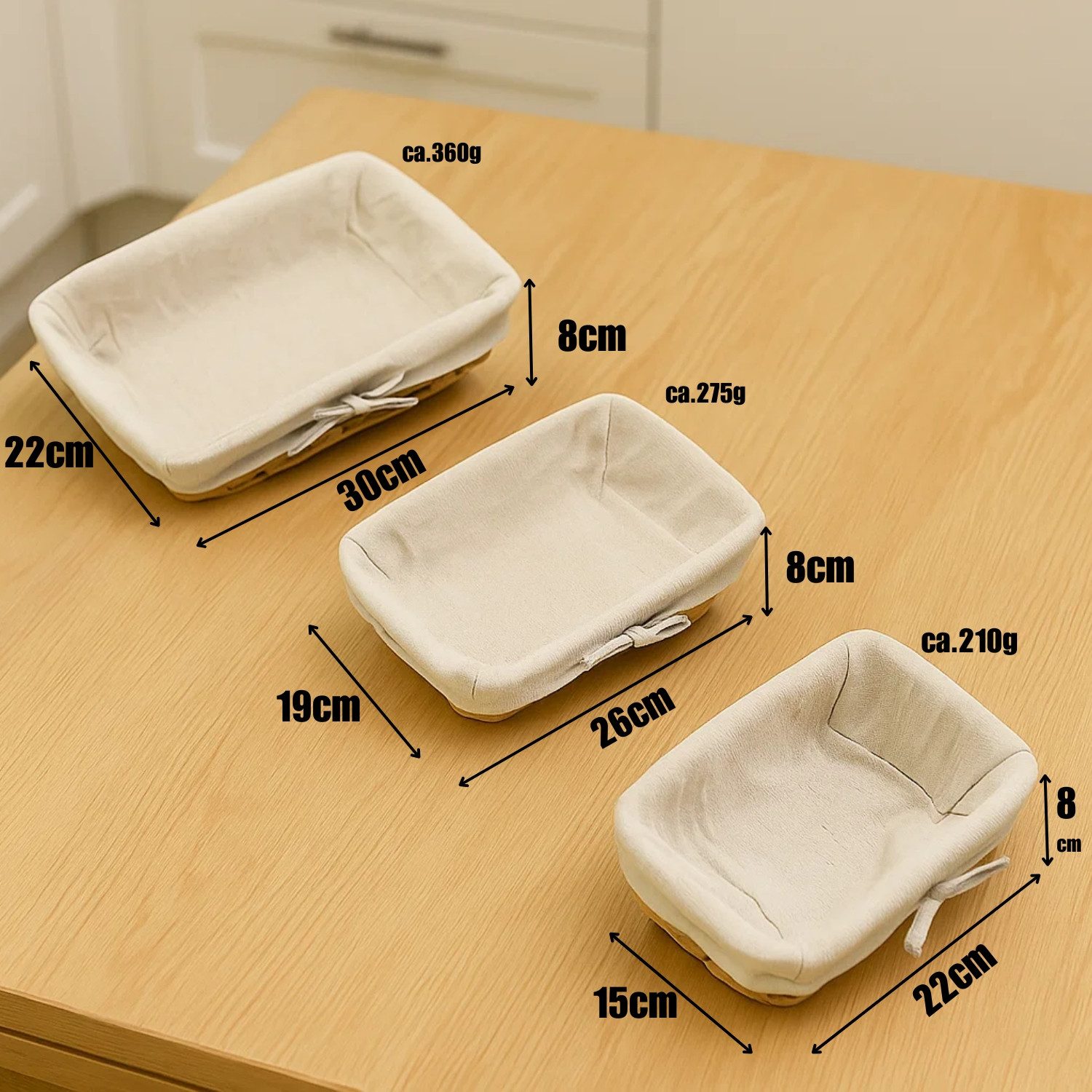 BigDean Brotkorb 3er Set Brötchenkorb Brotkörbchen Brotkorb modern geflochten, Wasserhyazinthe, (Packung, 3-tlg., Brotkörbchen), Flechtkorb, Seegras, Leintuch, Natührlich