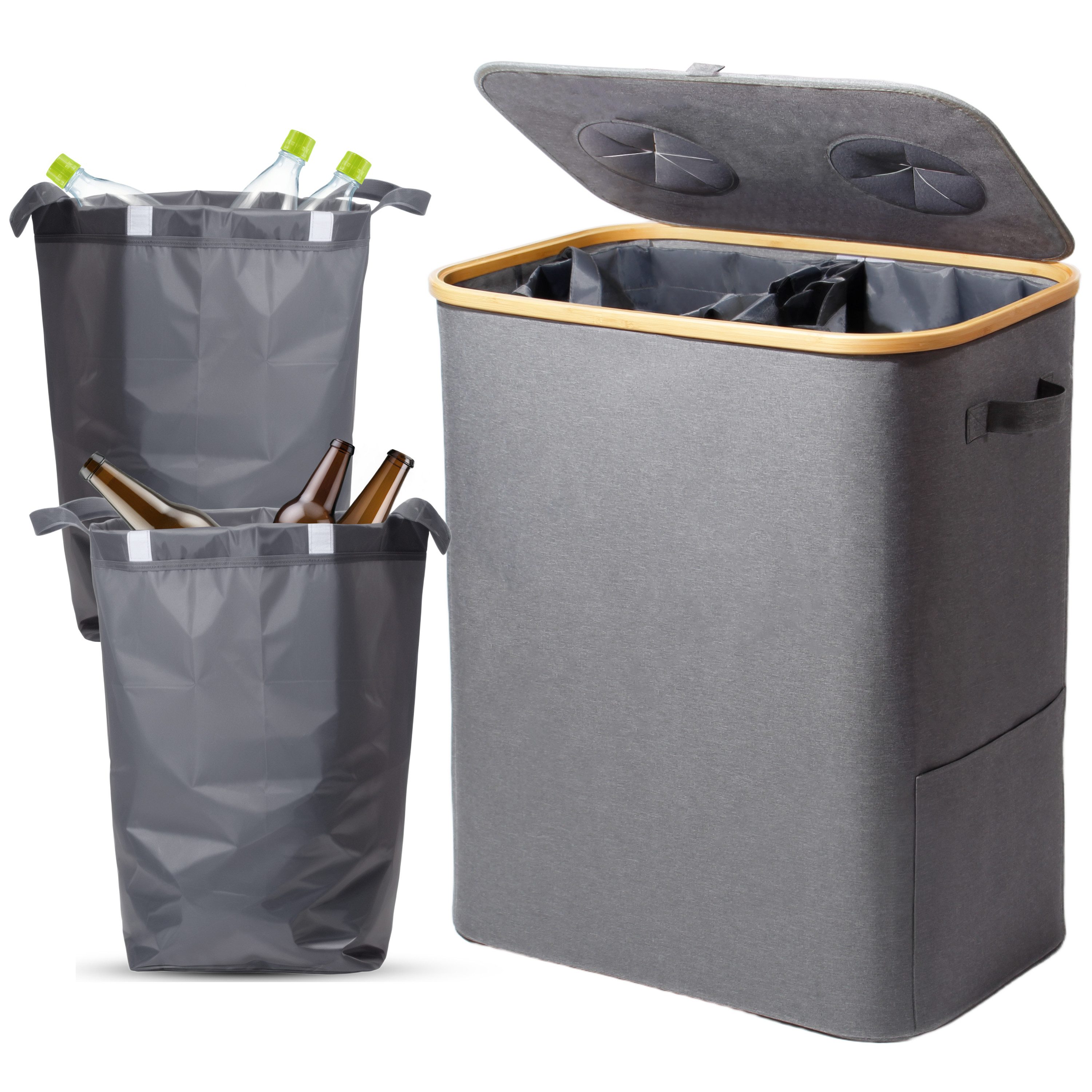 Zedelmaier Fangsack Pfandflaschen Auffangbehälter mit Deckel und XXL Tragetaschen, für Recycling, großes Fassungsvermögen für die Aufbewahrung, 140 l