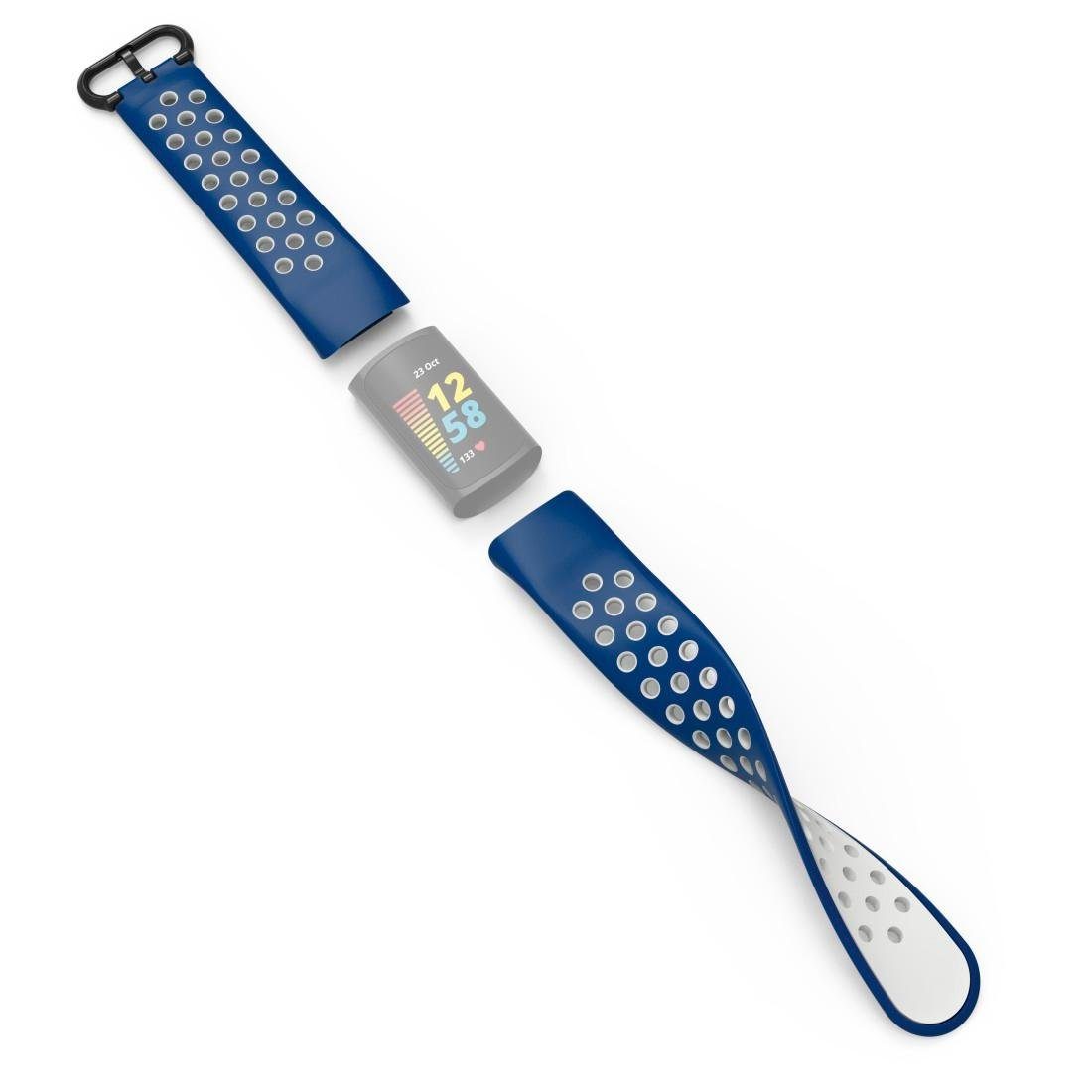 Uhrenarmband Hama für atmungsaktives 5, dunkelblau Smartwatch-Armband Fitbit Sportarmband Charge