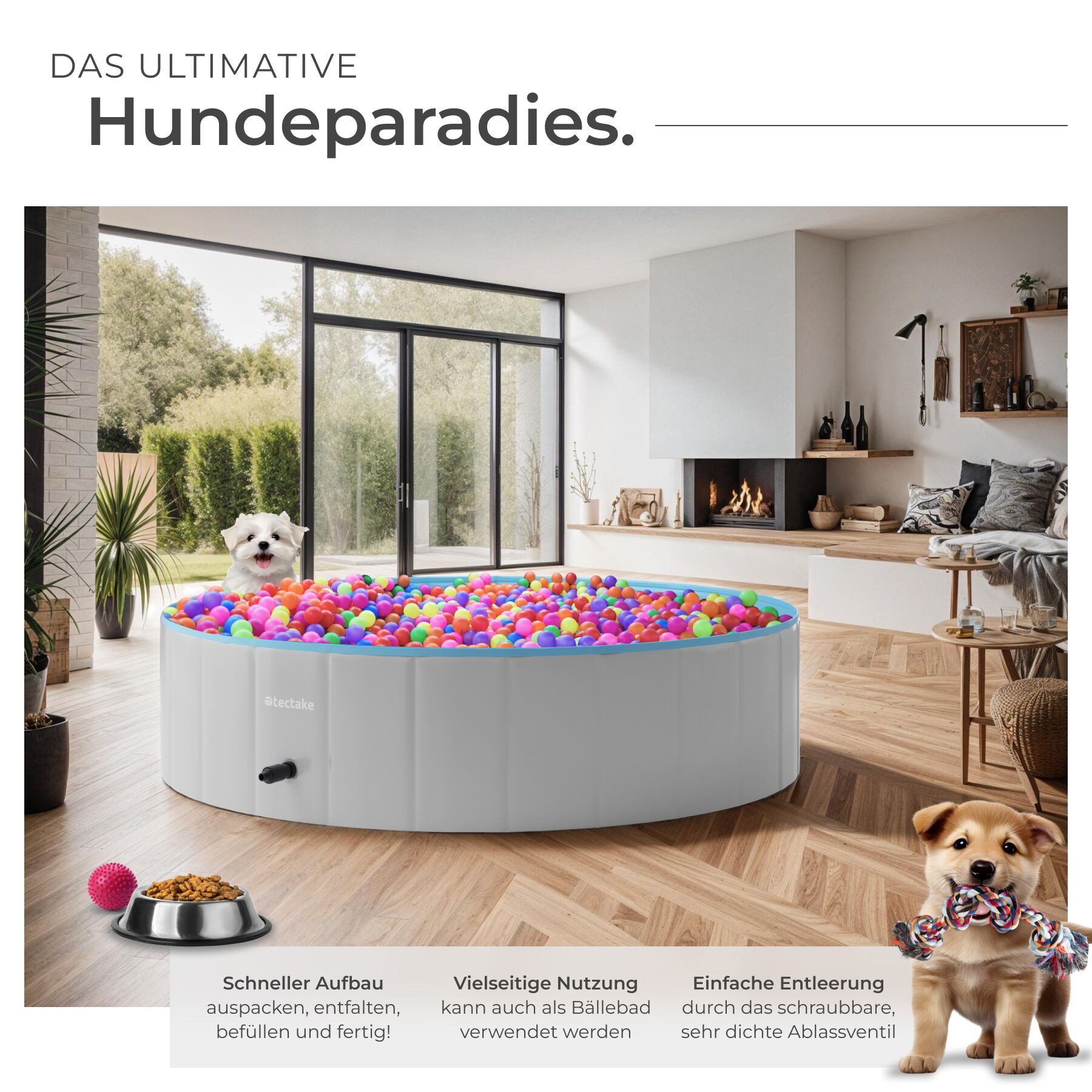 tectake Hundepool Hundebadewanne Nele, faltbar, mit Schlauchanschluss, verschiedene Größen