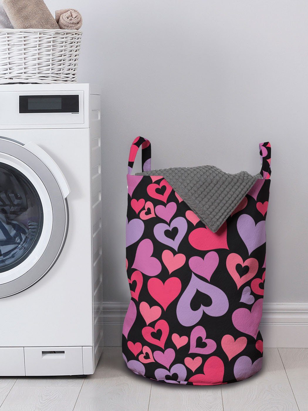 Griffen für Liebe Valentines Waschsalons, mit Wäschekorb Kordelzugverschluss Abakuhaus Herzen Wäschesäckchen Pinkish