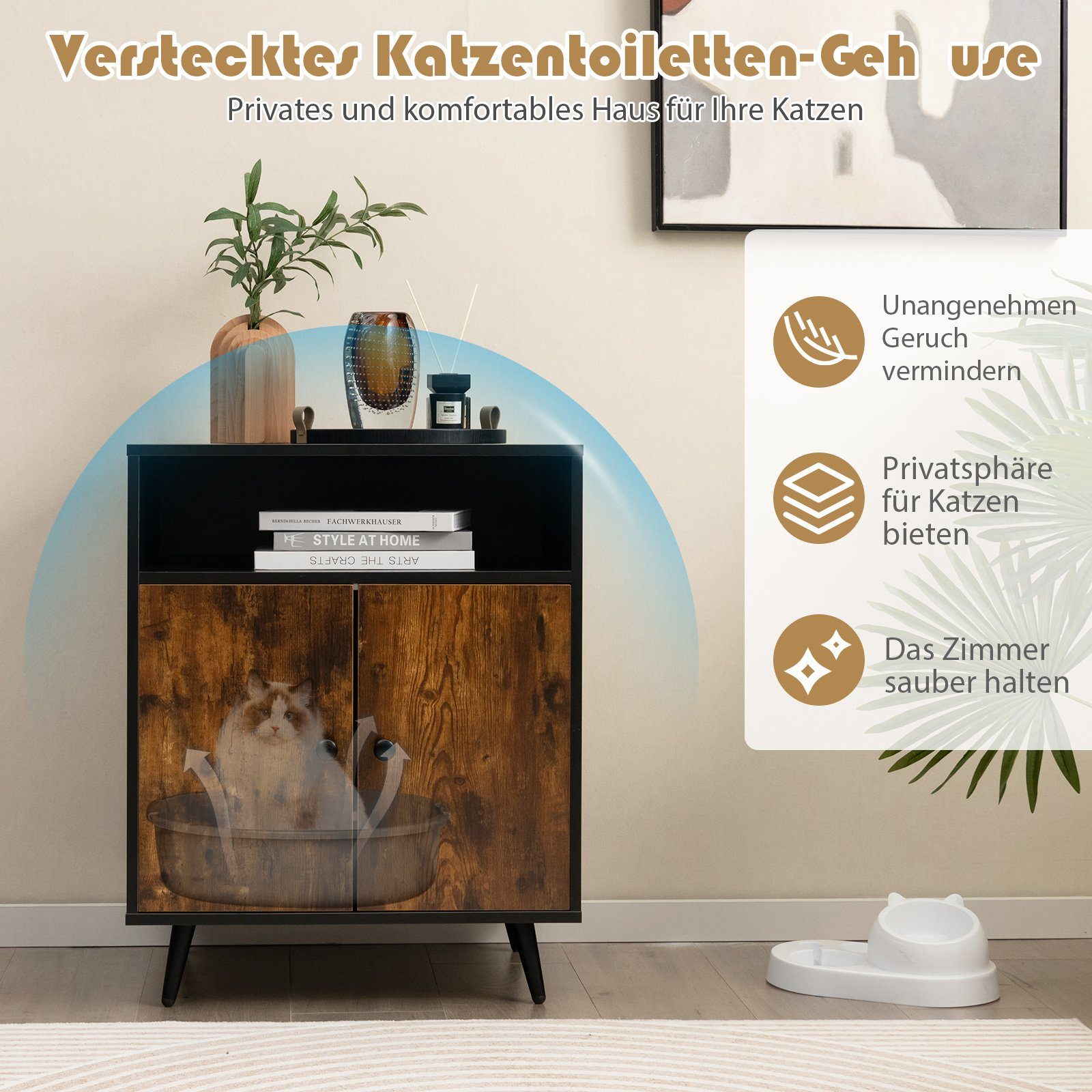 COSTWAY Tierhaus Katzenschrank, Katzenhaus, 2 in 1, Beistelltisch