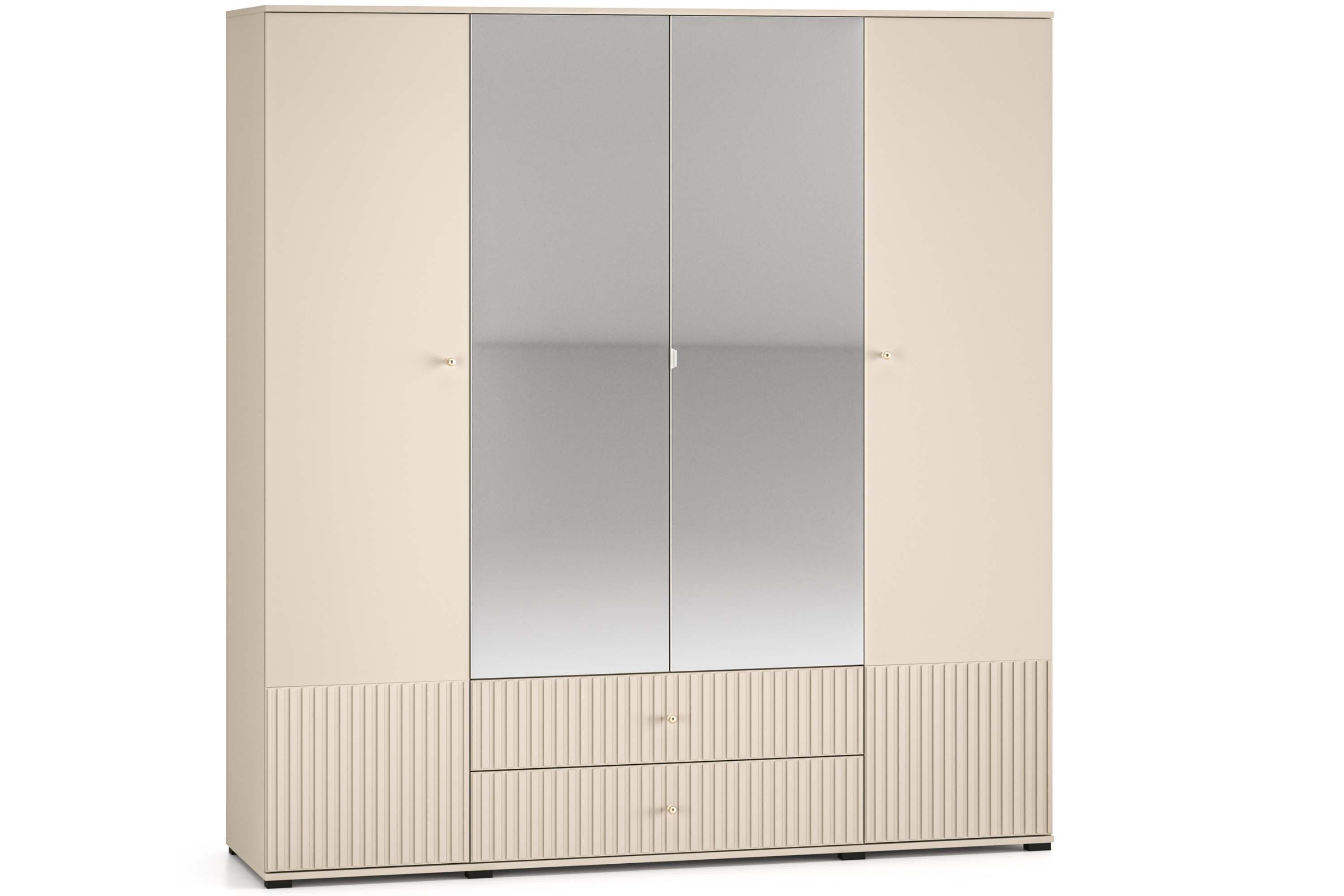 KONSIMO® Kleiderschrank DROMA Drehtürenschrank mit Spiegel, hergestellt in der EU, mit Schubladen, Loft und Elegant, Goldgriffe, mit Spiegel