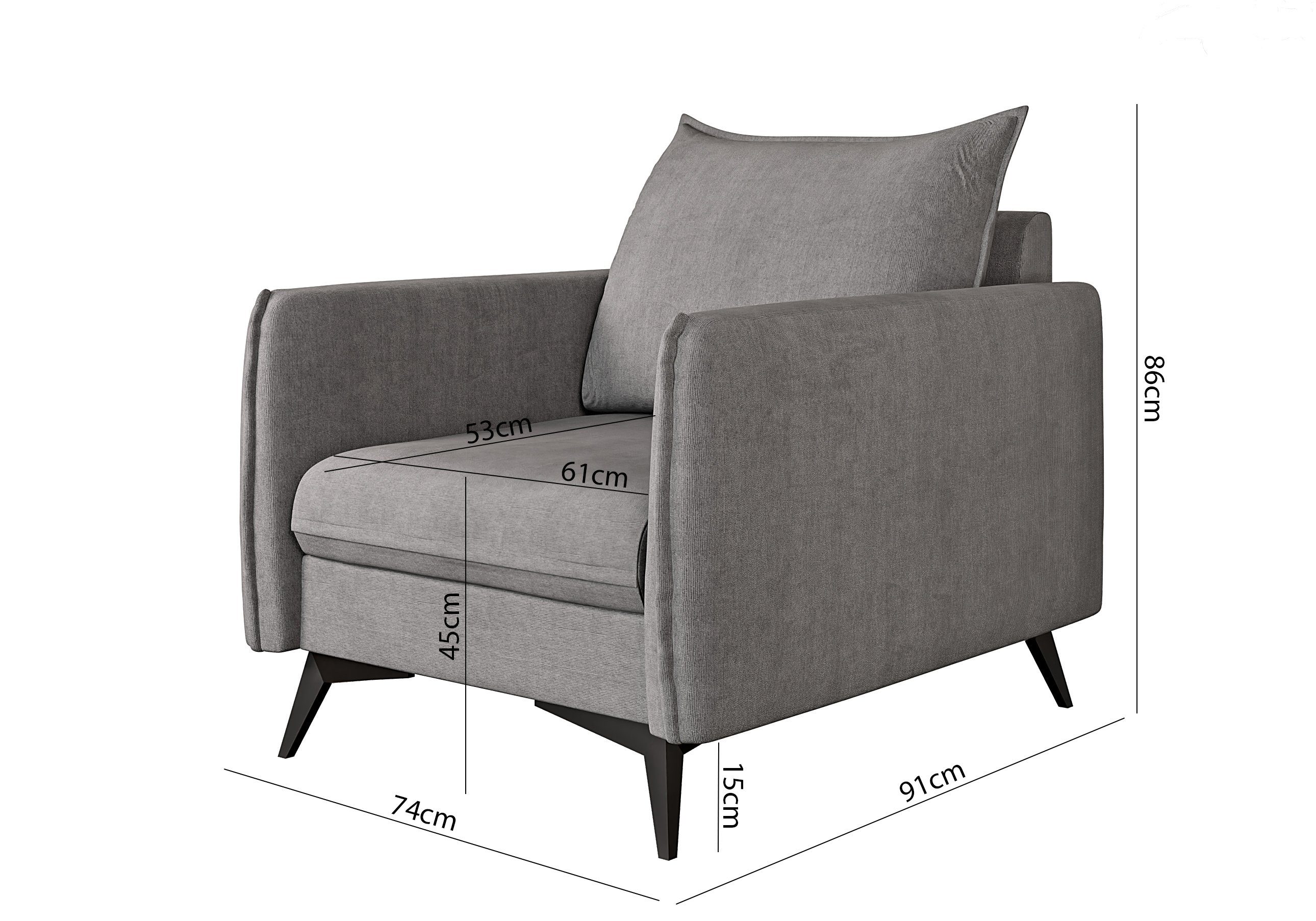 Wellenfederung S-Style mit Möbel 2-Sitzer-Sofa, Polstergarnitur Azalea 1x Sessel), Füßen, Schwarz Grau Metall 3-Sitzer-Sofa, Modernes (1x mit 1x 3+2+1