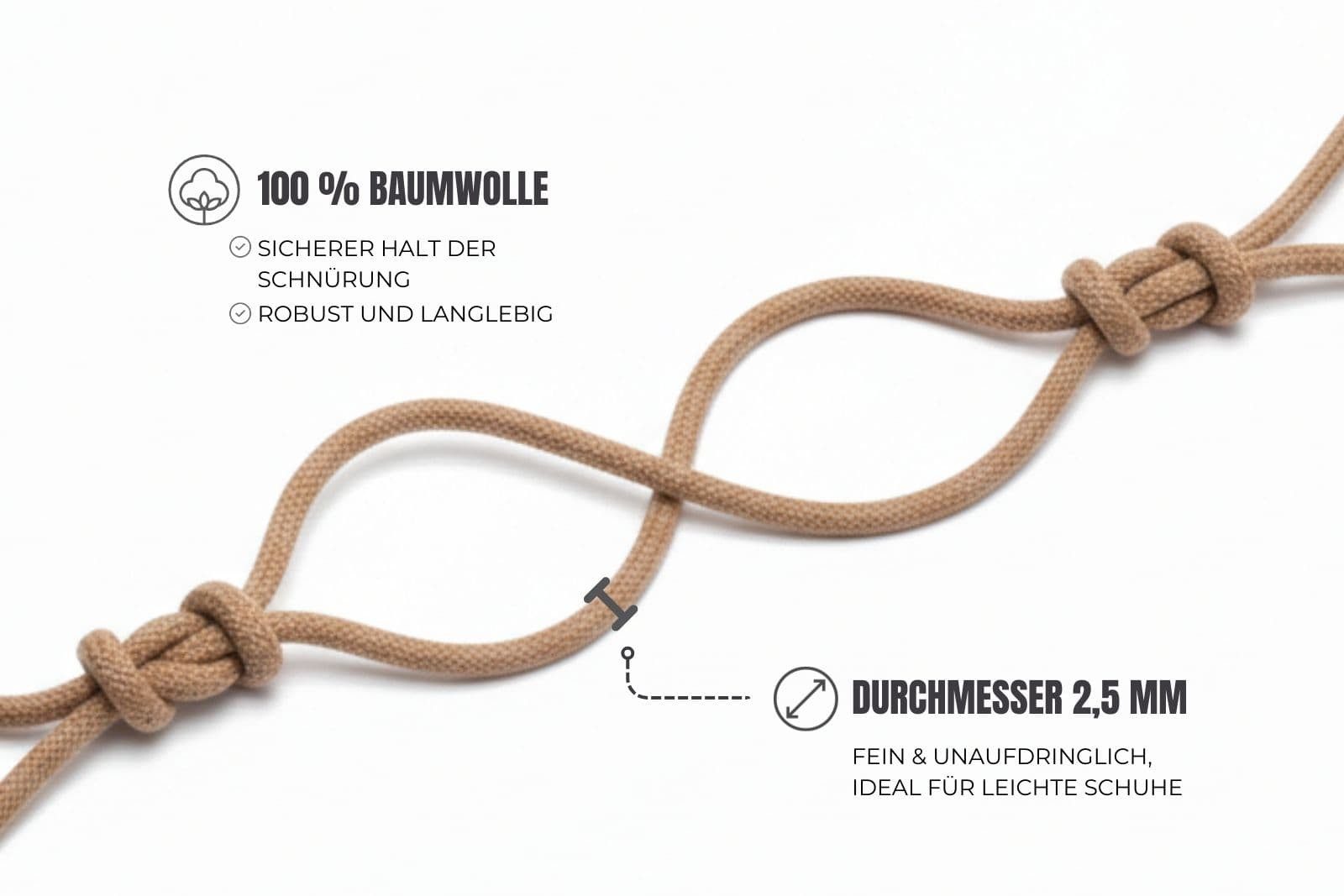 Ringelspitz Schnürsenkel Rund, dünn und perfekt für kleine Ösen und klassische Looks, - Ø 2,5 mm