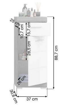 xonox.home Hängeschrank Scout (Badschrank in weiß Hochglanz und grau, 37 x 79 cm) 3 Fächer