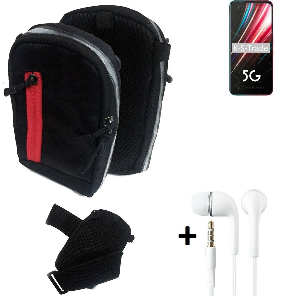 K-S-Trade Handyhülle für nubia Red Magic 5G, Outdoor Gürteltasche Holster Umhängetasche + Kopfhörer schwarz