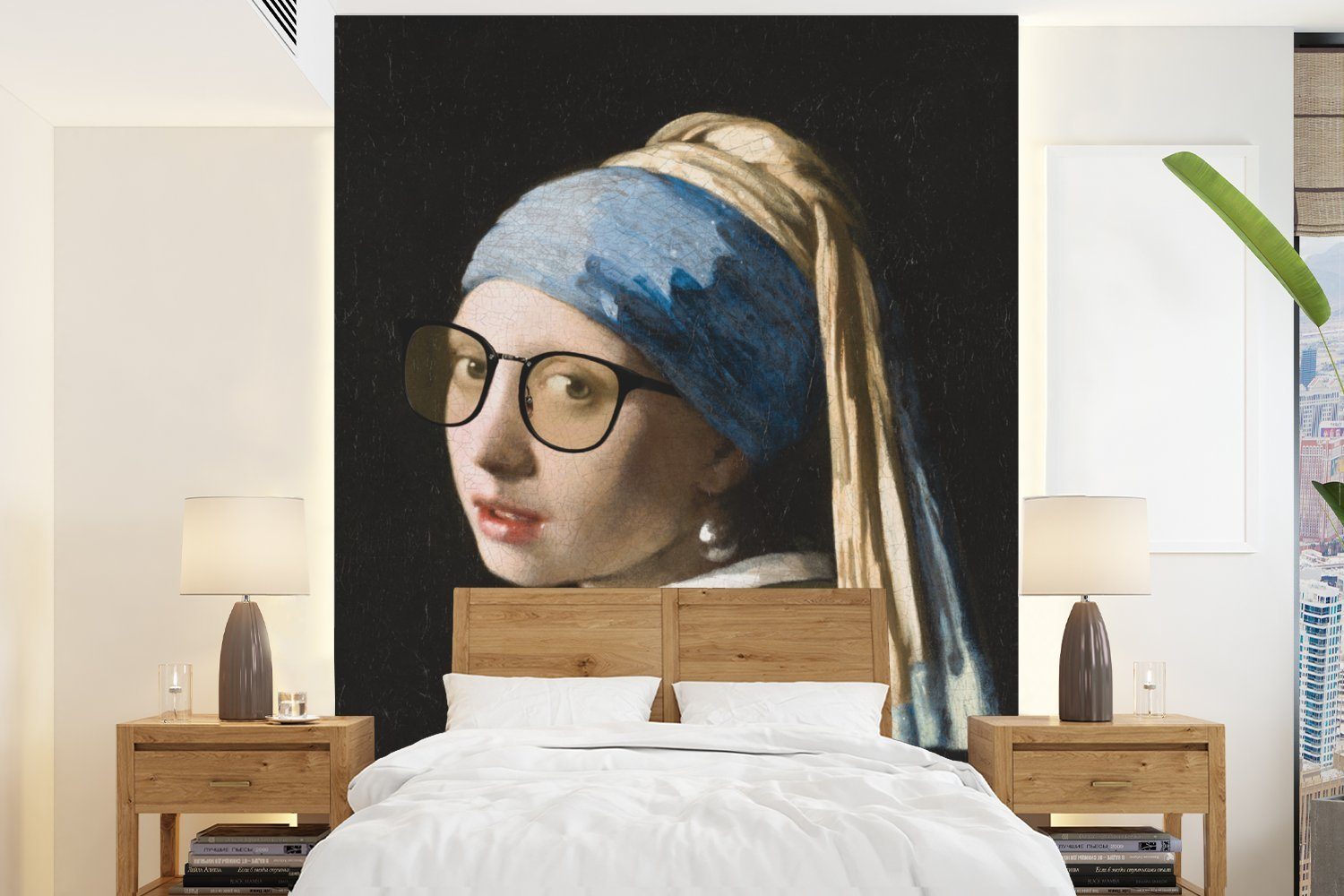 MuchoWow Fototapete Das Mädchen mit dem Perlenohrring - Vermeer - Brillen, Matt, bedruckt, (4 St), Montagefertig Vinyl Tapete für Wohnzimmer, Wandtapete
