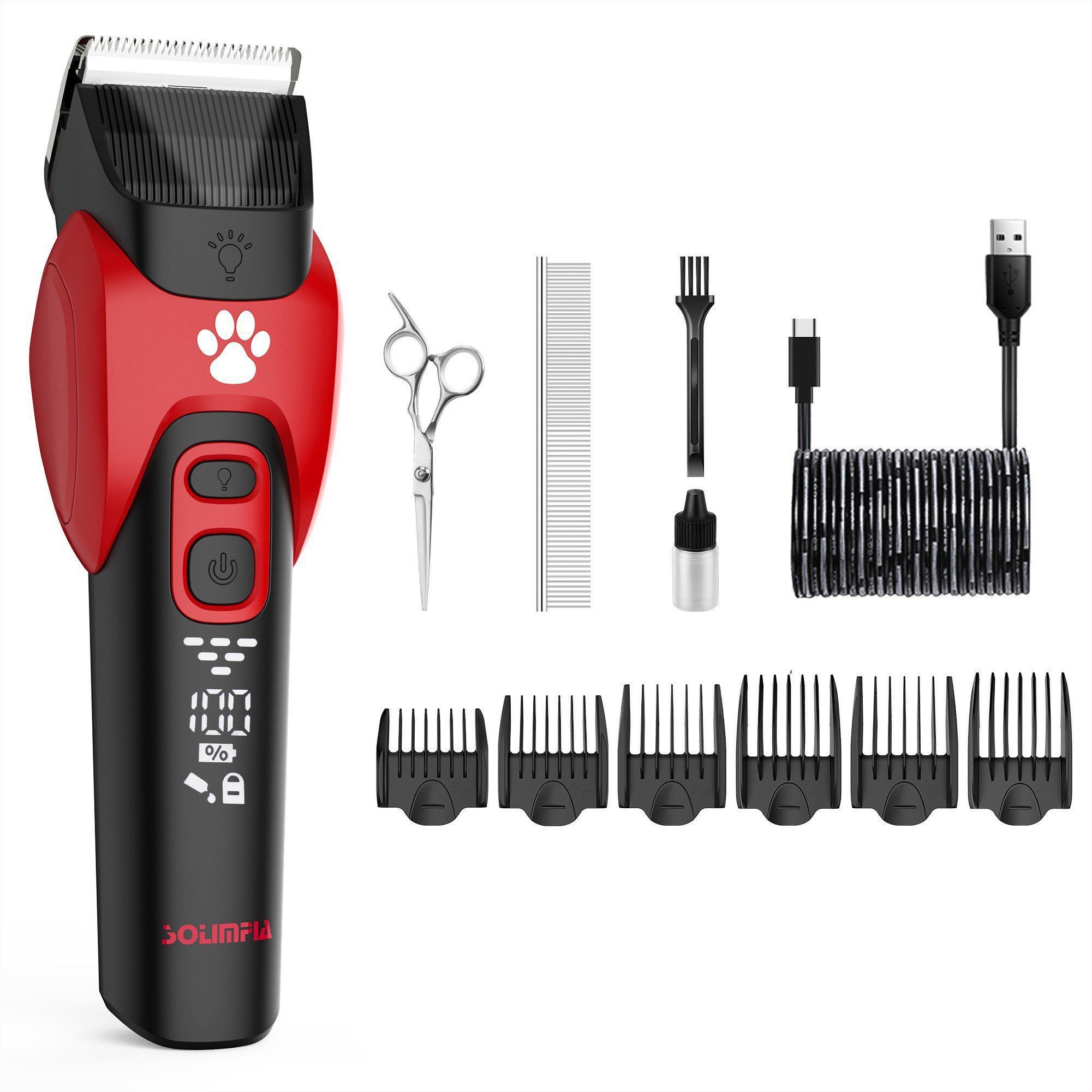 Scttomon Hundeschermaschine SK-1821, Profi Tierhaarschneider für Hund und Katze, Mit Schere und Kamm