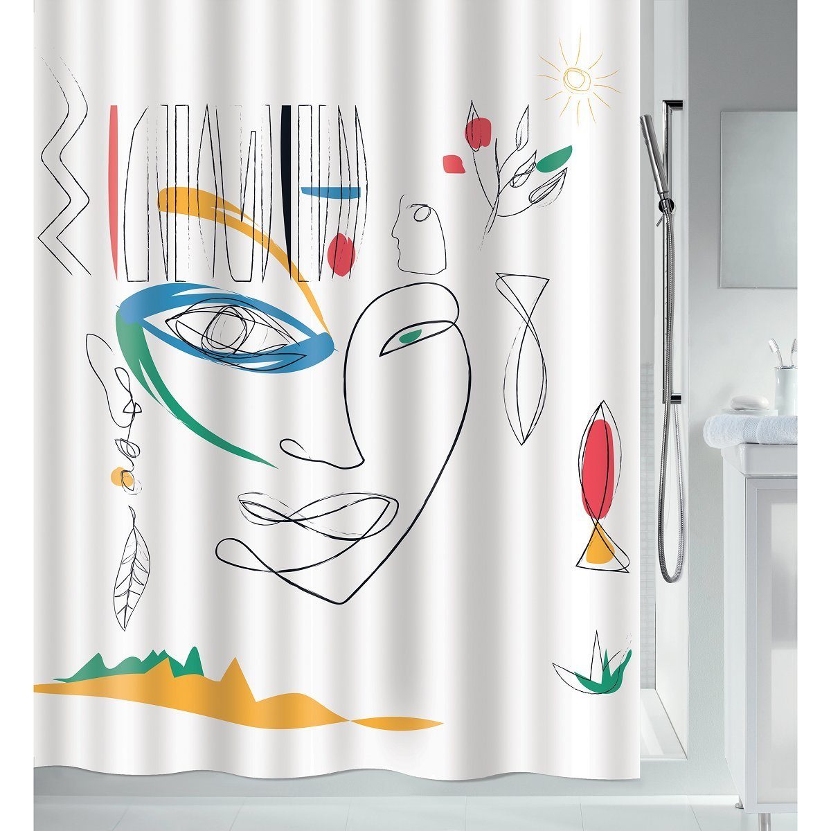 spirella Duschvorhang FACES Breite 180 cm, Premium Textil-Duschvorhang, 100 günstig online kaufen