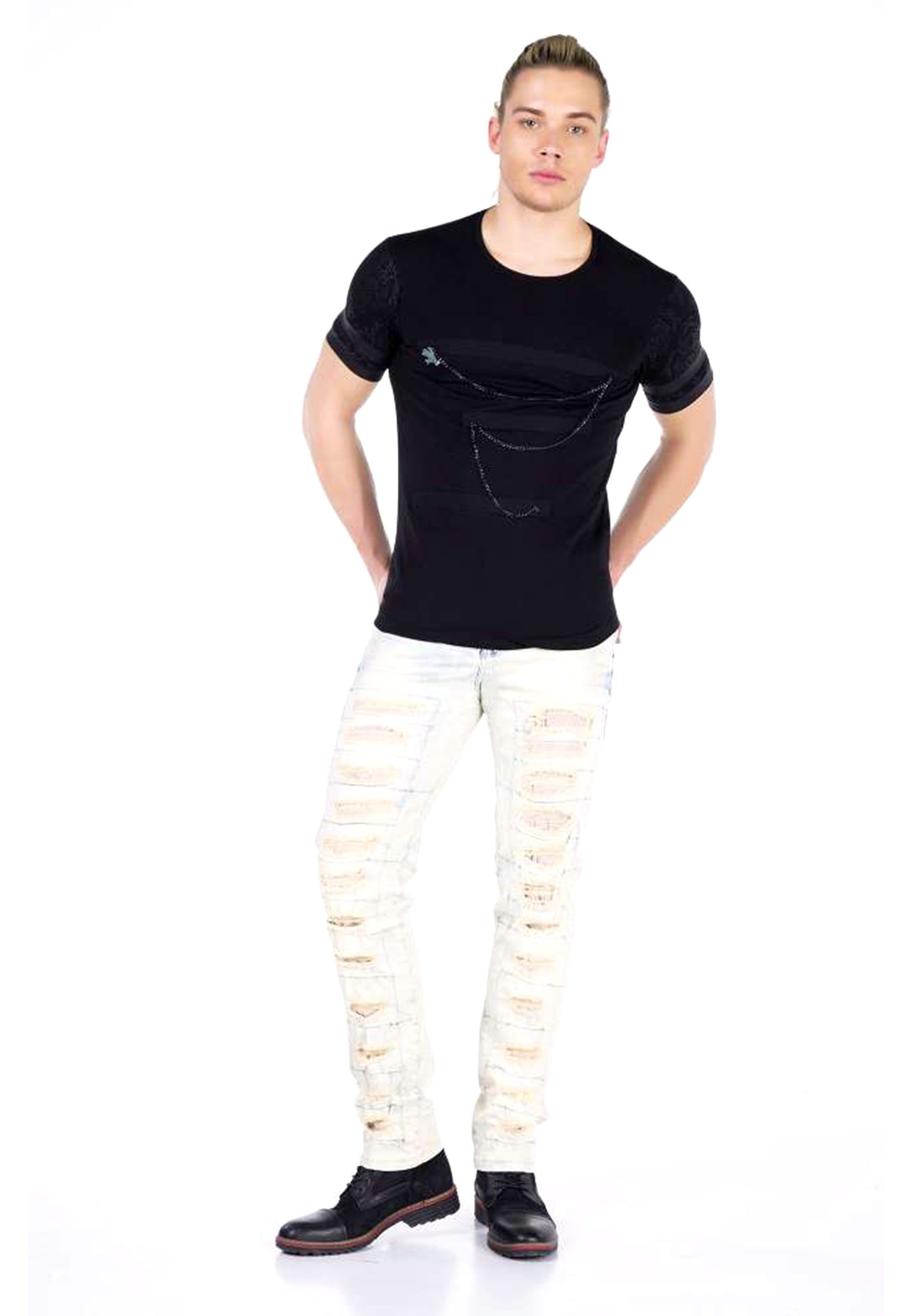 schwarz mit coolem T-Shirt & Baxx Ketten-Detail Cipo