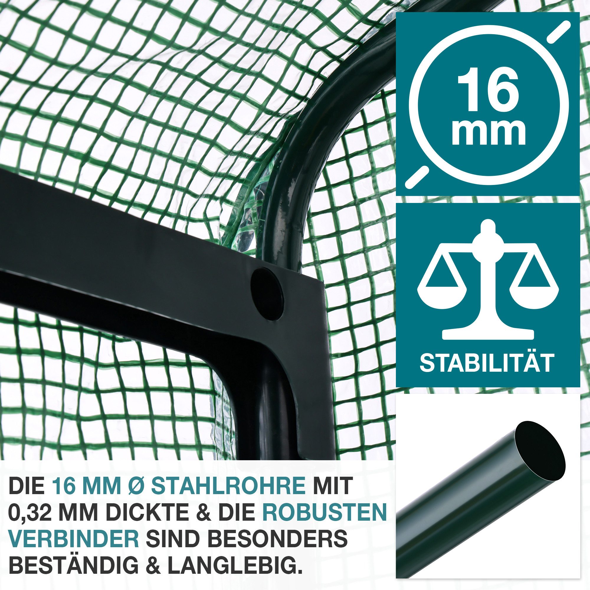 TOM Foliengewächshaus 140g/m² Gitterschutzfolie, BxTxH: 69 x 49 x 126 cm, 0,4 mm Wandstärke, 0,4mm Stahl