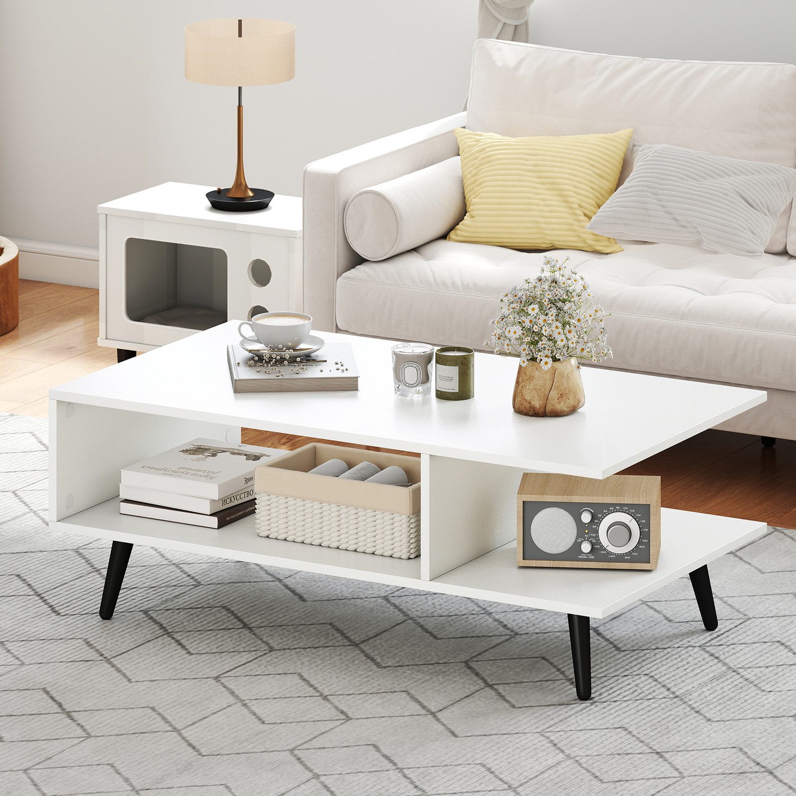 COSTWAY Couchtisch (1-St), mit Stauraum, 2 stufiger Wohnzimmertisch Holz 80 günstig online kaufen