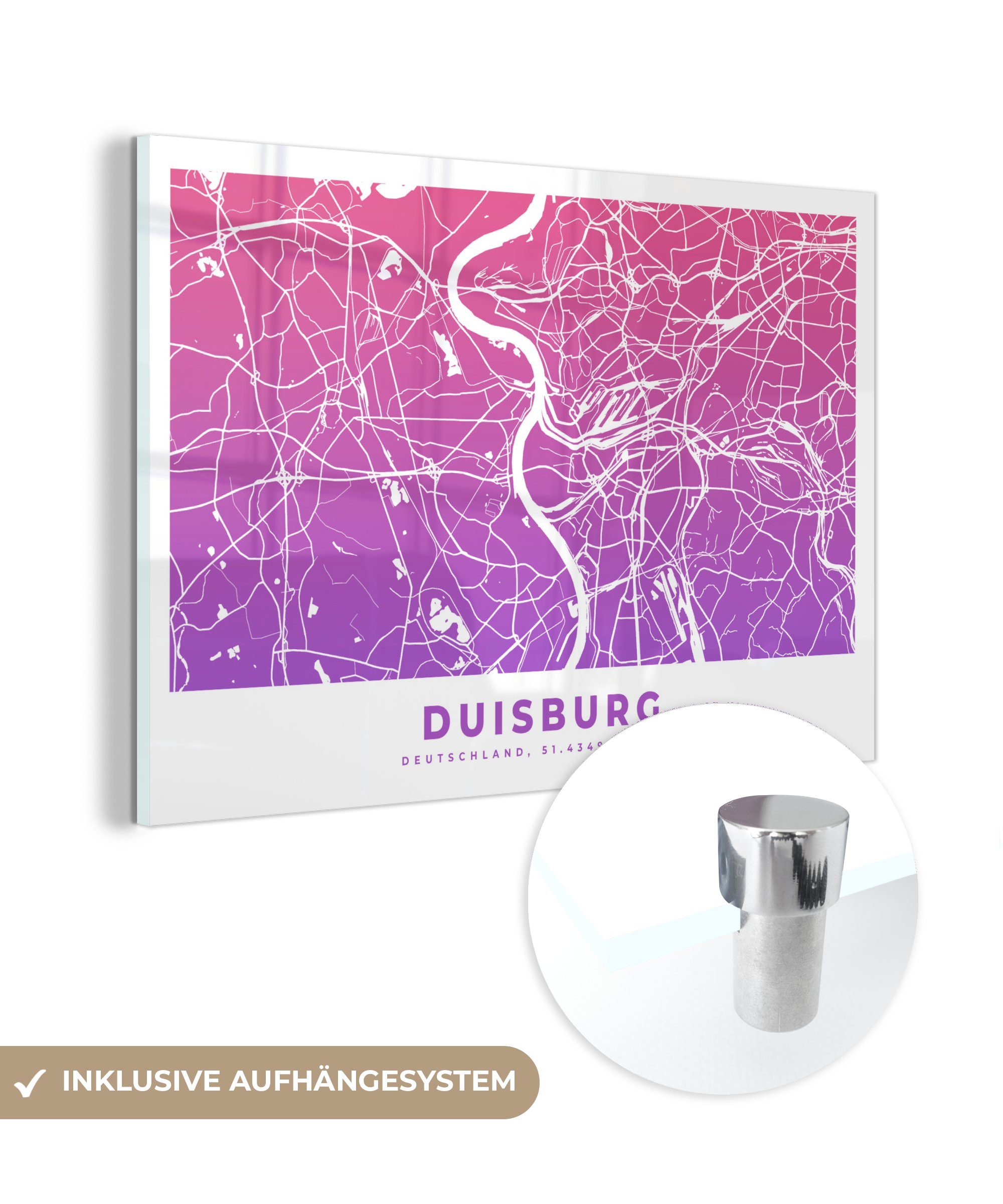 MuchoWow Acrylglasbild Duisburg - Stadtplan & Wohnzimmer St), (1 Schlafzimmer Deutschland, Acrylglasbilder 