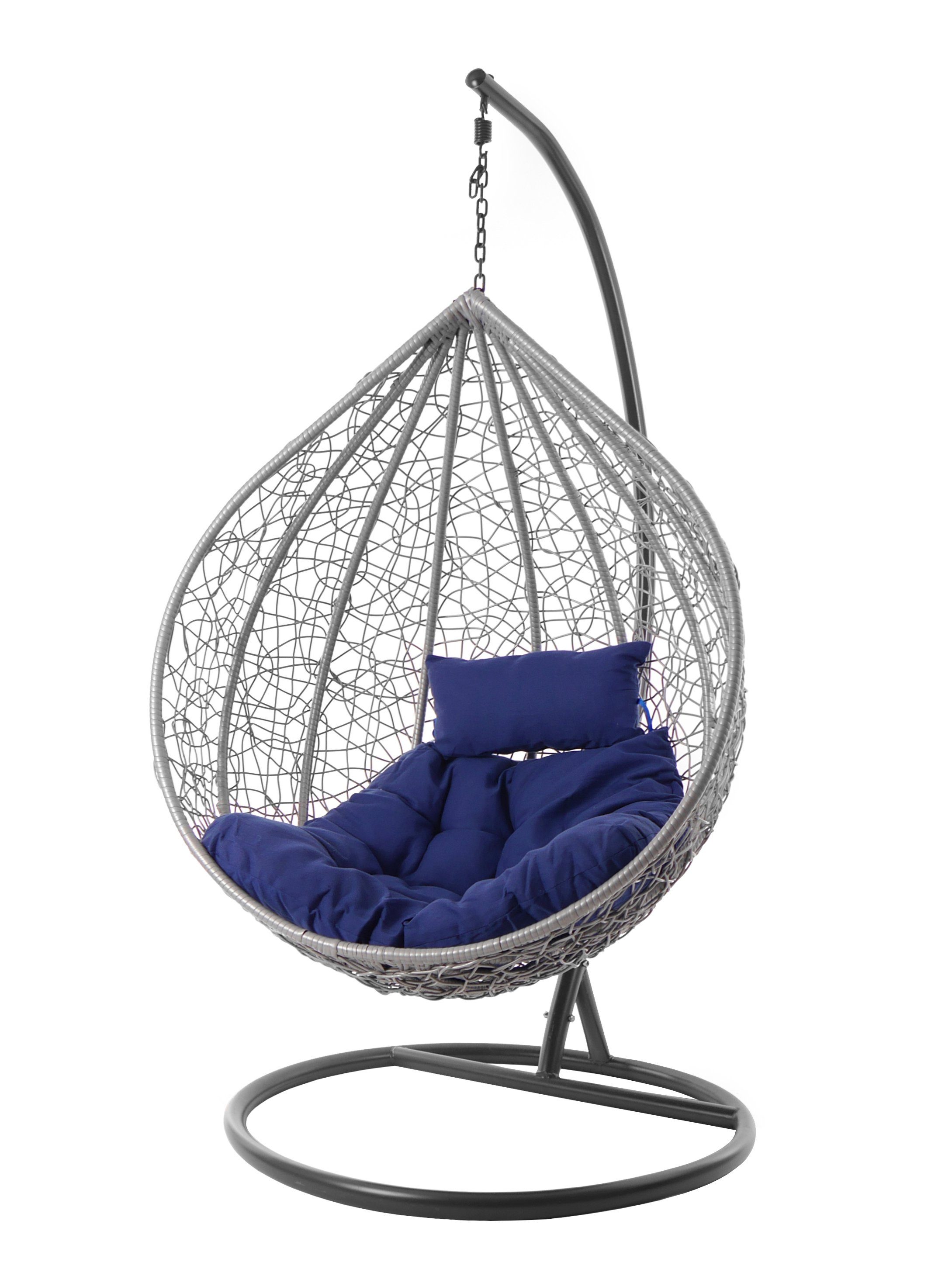 KIDEO Hängesessel Hängesessel MANACOR hellgrau, Hängesessel mit Gestell und Kissen, Swing Chair in hellgrau, lightgrey, XXL Schwebesessel, Chesterstepp dunkelblau (5900 navy)