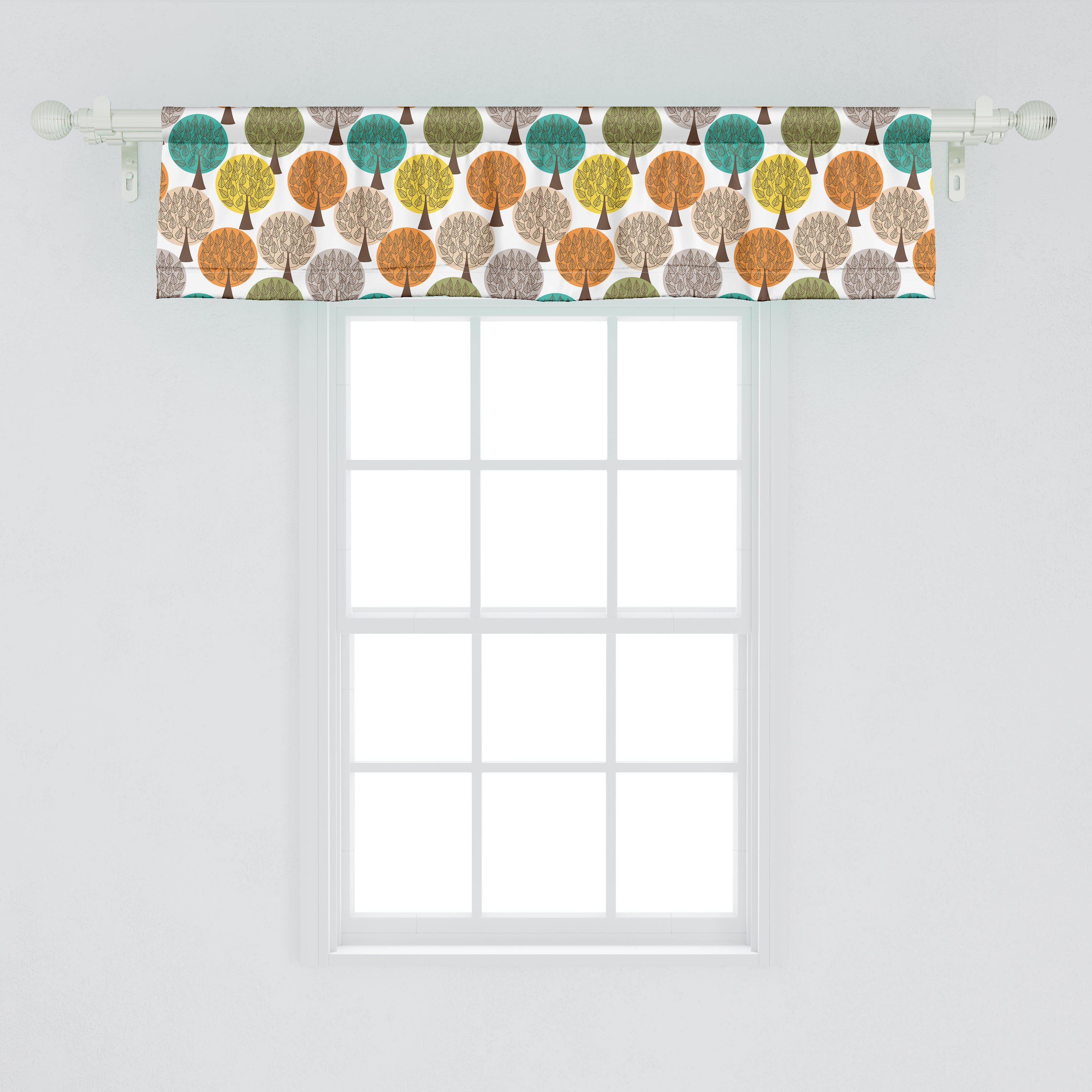 Vorhang Abakuhaus, Motiv und Microfaser, Blätter mit Stangentasche, für Waldflora Küche Scheibengardine Bäume Volant Dekor Schlafzimmer