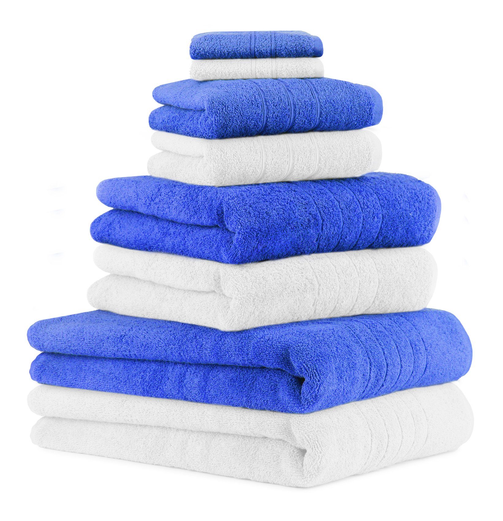 Betz Handtuch Set 8-TLG. Handtuch-Set Deluxe 100% Baumwolle 2 Badetücher 2 Duschtücher 2 Handtücher 2 Seiftücher Farbe weiß und blau, 100% Baumwolle, (8-tlg)