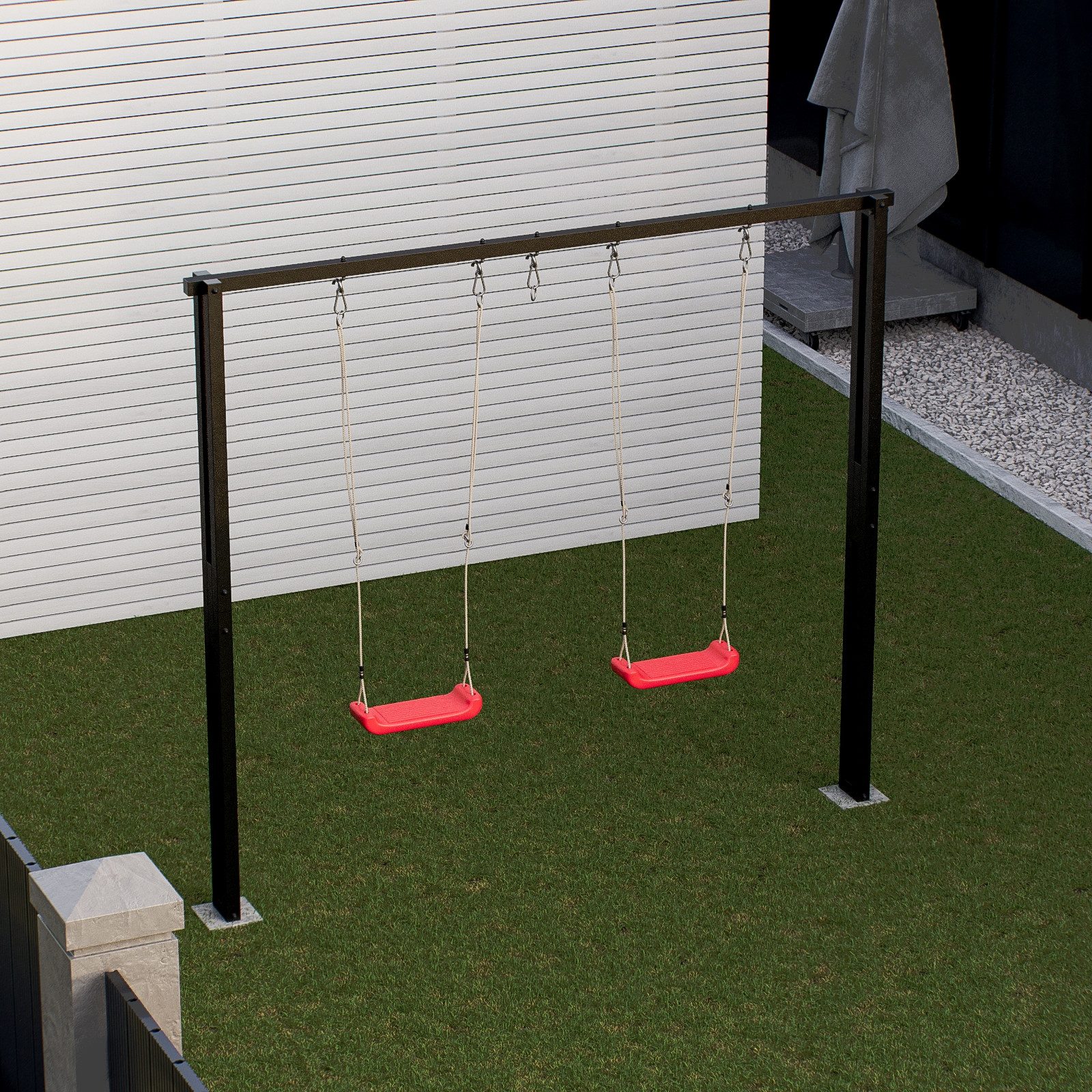 QLS Schaukelgestell aus Stahl pulverbeschichtet 260 cm Schwarz, Doppelschaukel Gerüst Nestschaukelgestell bis 200 kg