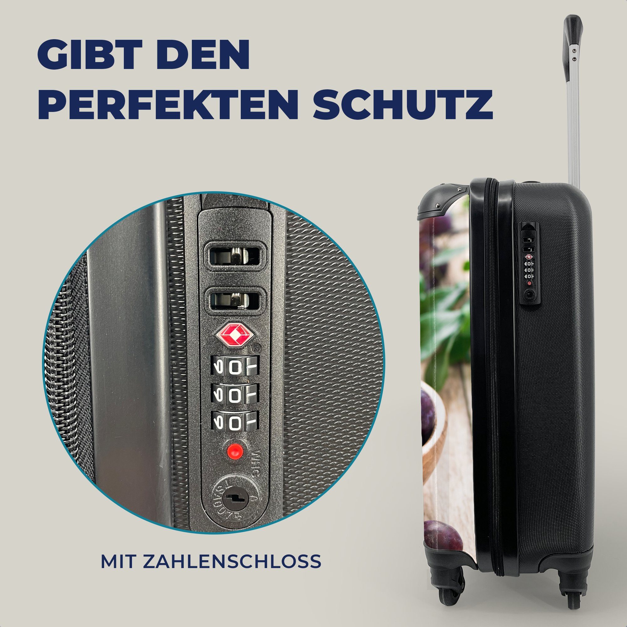 4 Reisetasche grünen für Reisekoffer Trolley, zwischen rollen, Rollen, Holzschalen Ferien, MuchoWow mit Blättern, Handgepäck in Pflaumen Handgepäckkoffer