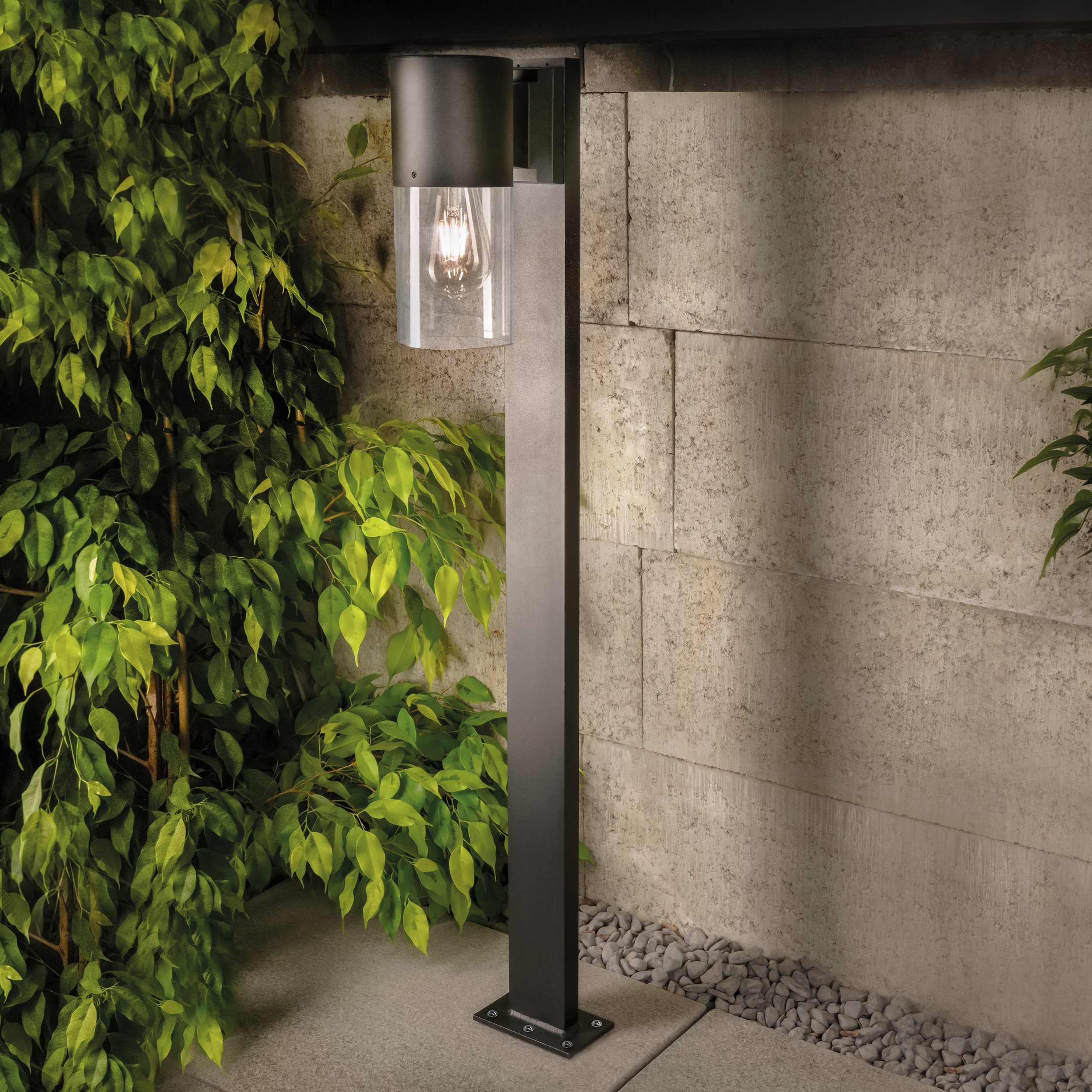 esotec LED Gartenleuchte Aluminium Solar Standleuchte Viola H100cm Retro-Glühbirne 2700K 102709, 2 Lichtstärken einstellbar, automatisches Einschalten bei Dämmerung, LED fest integriert, warmweiß