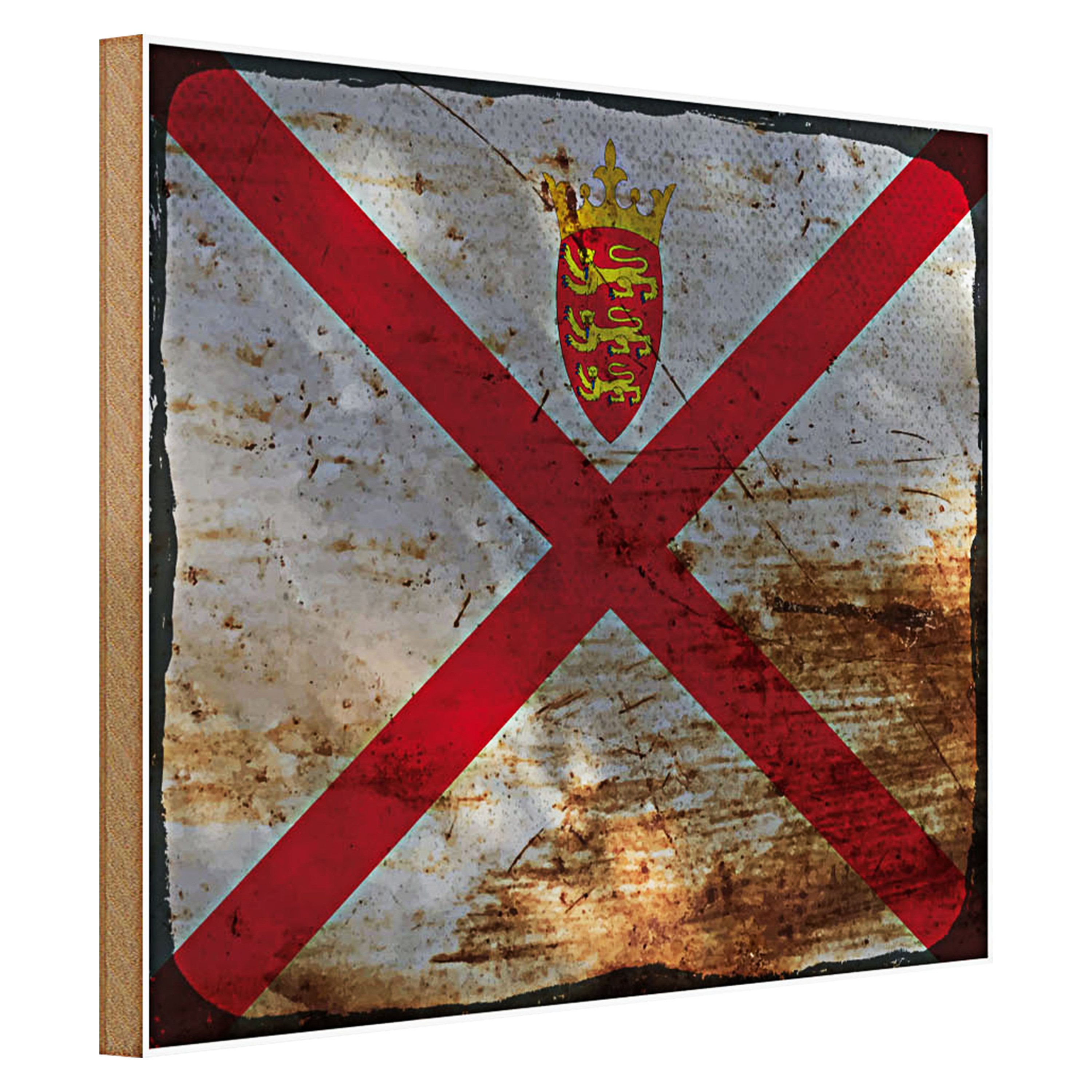 Roomando Holzbild Flagge Jersey 40x30cm Flag of Jersey Rost