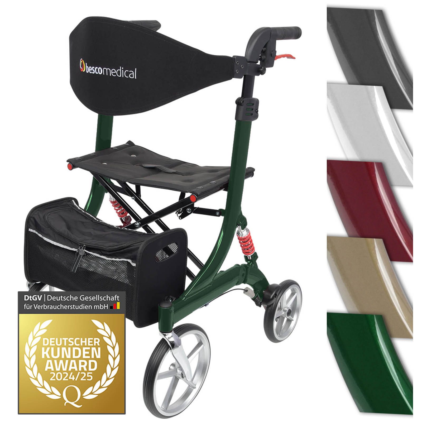 bescomedical Rollator SPRING, Leichtgewicht Gehhilfe - Modell L Sitzhöhe 60 cm, mit Komfort-Federung