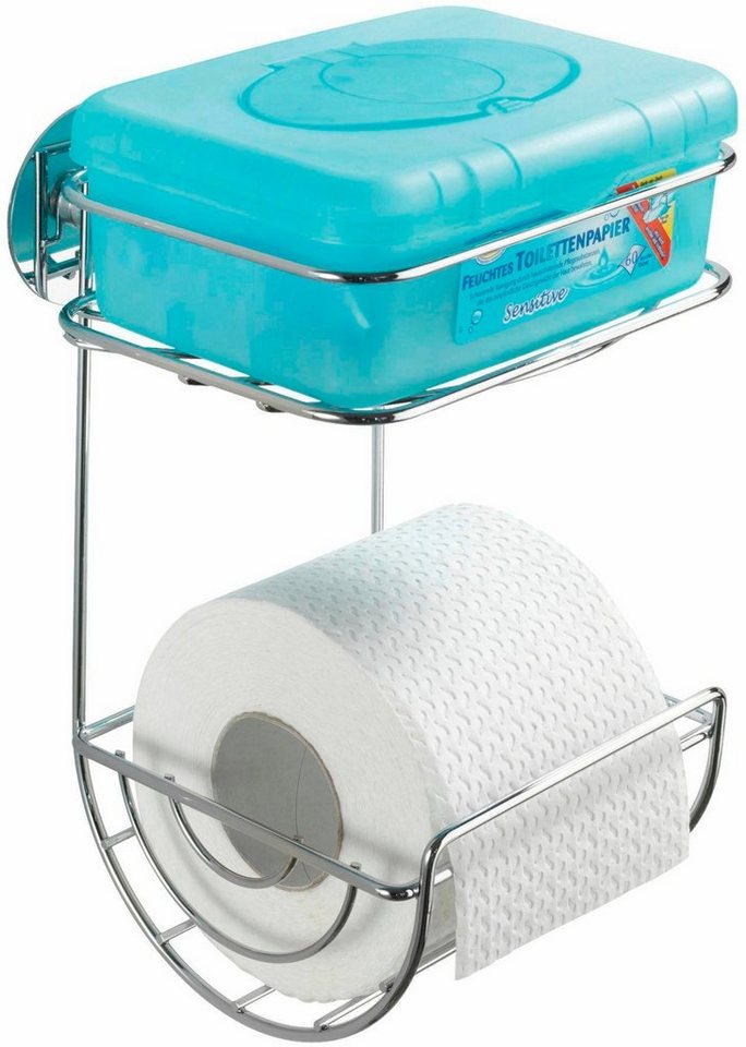 WENKO Toilettenpapierhalter, Turbo-Loc, mit Ablage, Schwere, solide  Qualität aus verchromtem Stahl