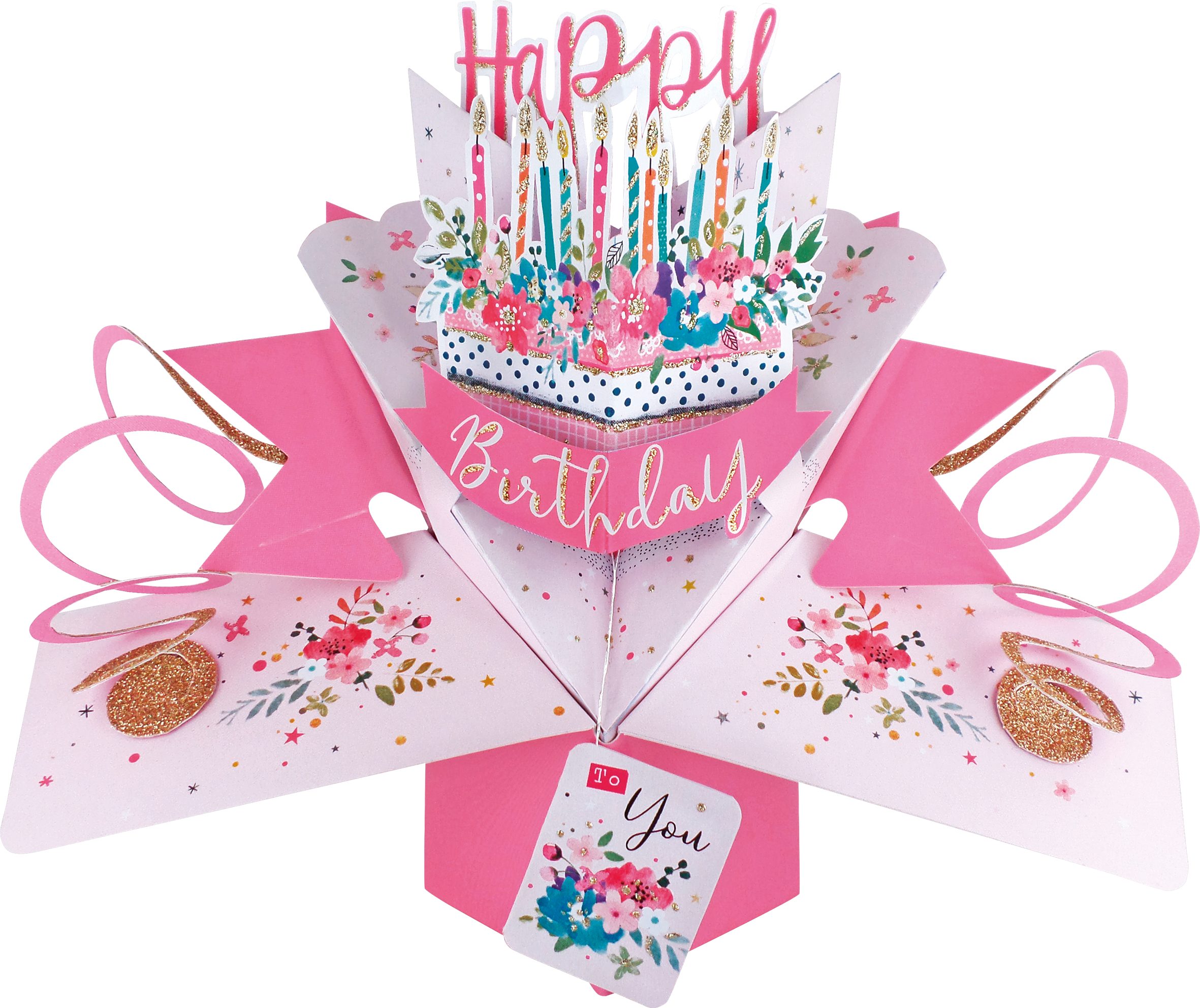 Second Nature Pop Ups Geburtstagskarte Grußkarte PopUp 'Happy Birthday' Torte, Rosa