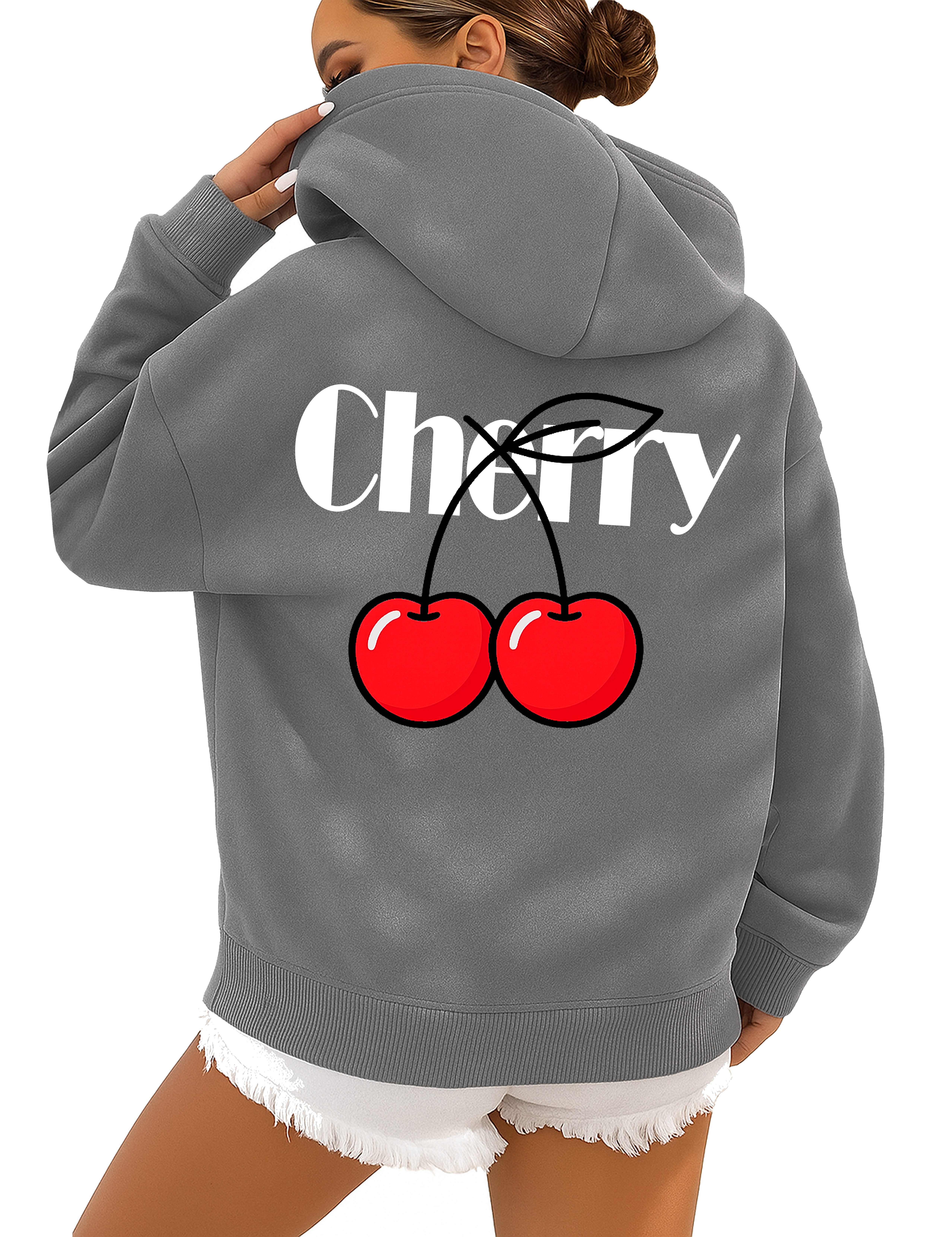 RMK Hoodie Damen Pullover Cherry Kirsche Kapuzenpullover Loose Fit Oversize günstig online kaufen